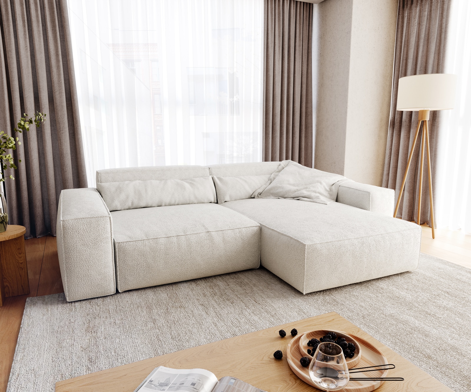 Hoekbank Sirpio XL 270x170 cm bouclee crème-wit recamiere variabele Hoekbank Sirpio XL 270x170 cm bouclee crème-wit recamiere variabele
