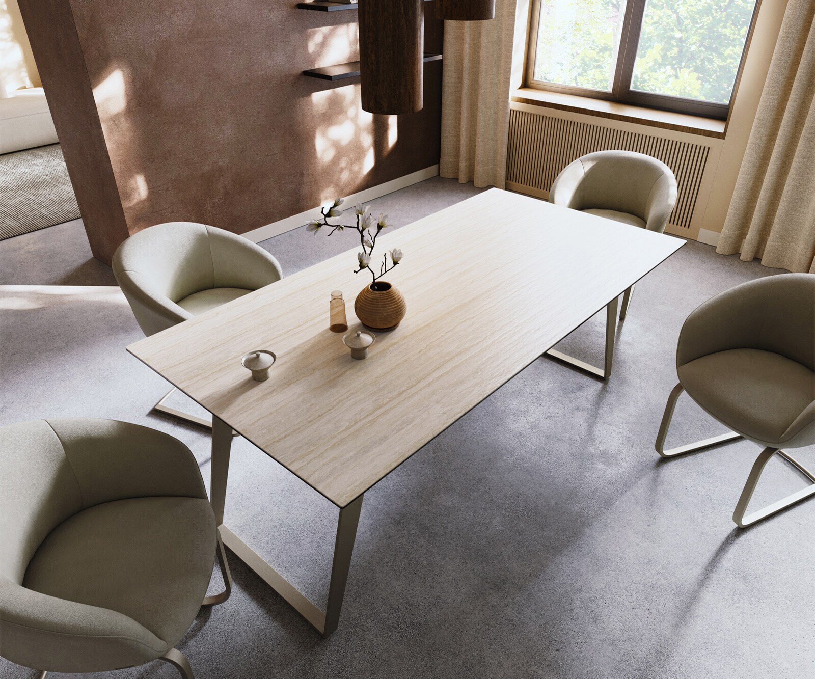 Eettafel Edge 200x100 keramiek  Laminam® Travertino Bianco Creme-wit metaal schuin effectafwerking Titan 4