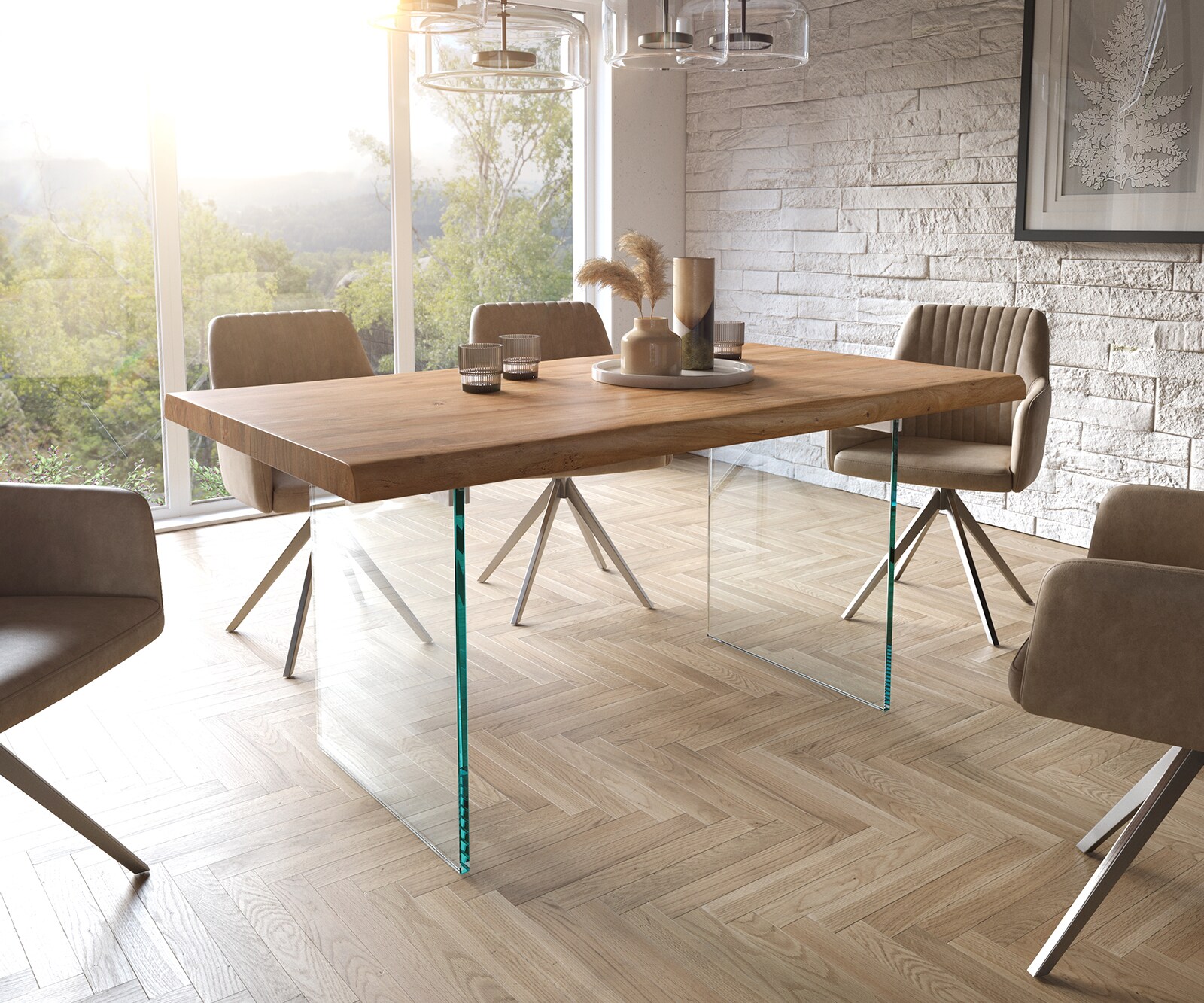 Eettafel Edge 160x90 XL acacia natuur glas Live-Edge