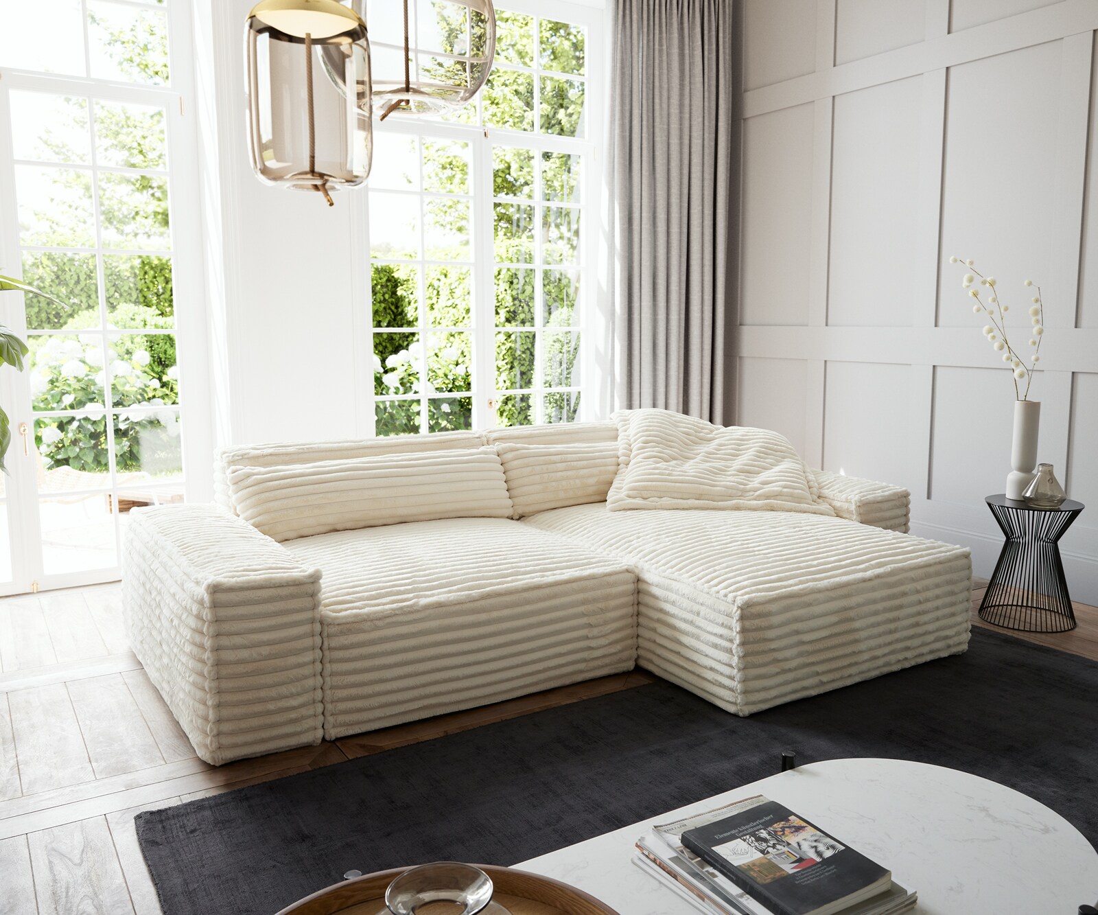 Hoekbank Sirpio XL 270x170 cm Pluche Koord Beige Recamiere Variabel 1