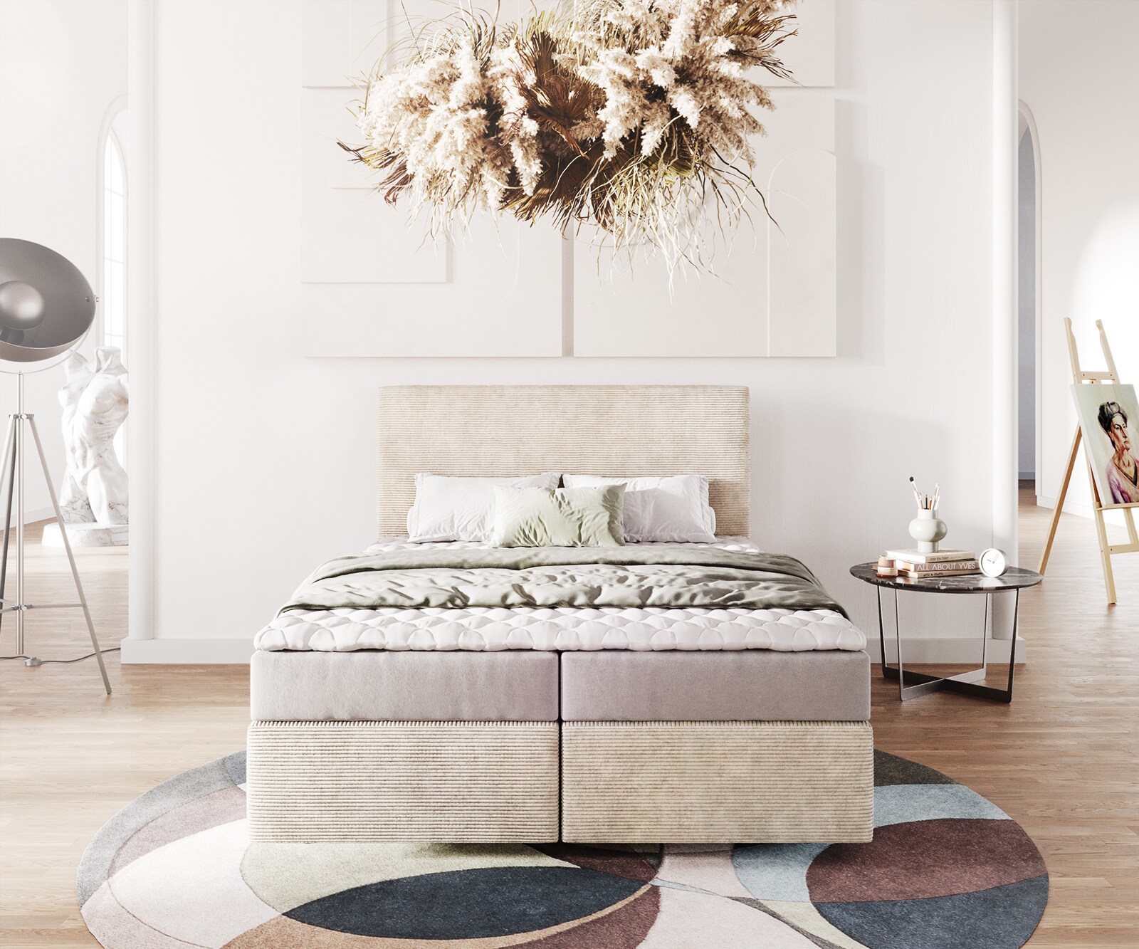 Boxspringbed Dream-Well 140x200 cm Cord Beige met Matras en Topper 2