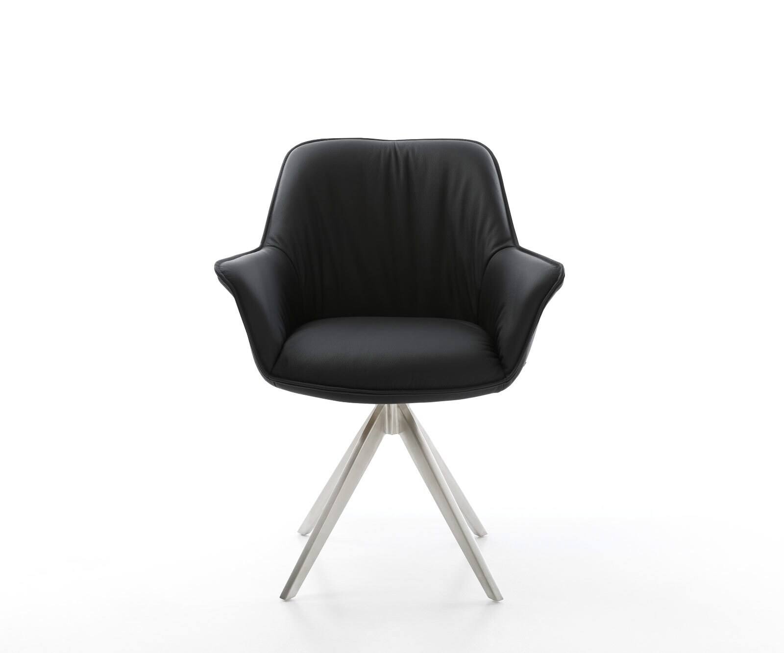 Eetkamerstoel Keila-Flex met armleuning echt leer zwart kruisframe hoekig roestvrij staal 2 Eetkamerstoel Keila-Flex met armleuning echt leer zwart kruisframe hoekig roestvrij staal 2