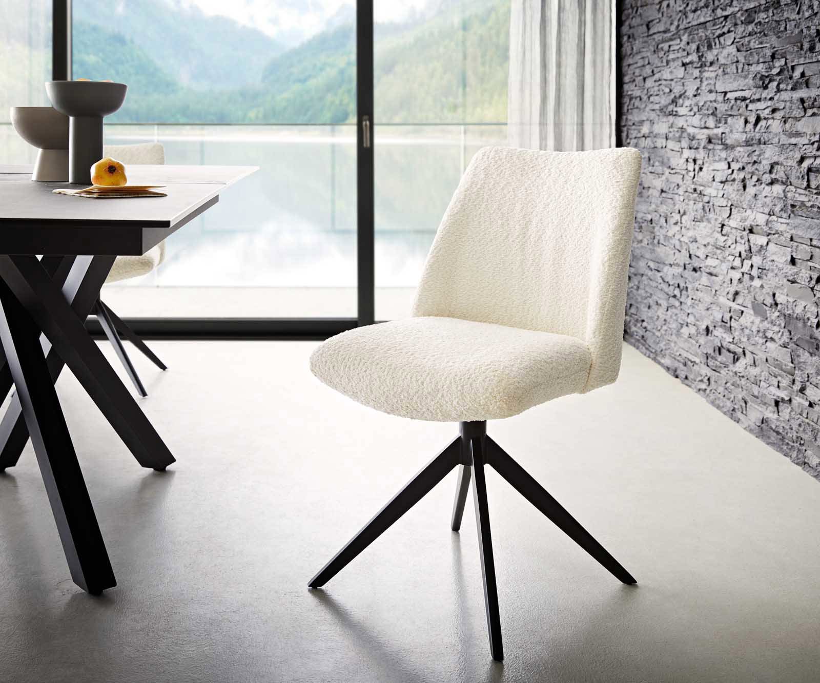 Draaistoel Elso-Flex bouclé wit kruisframe breed zwart 360° draaibaar pocketveer kern