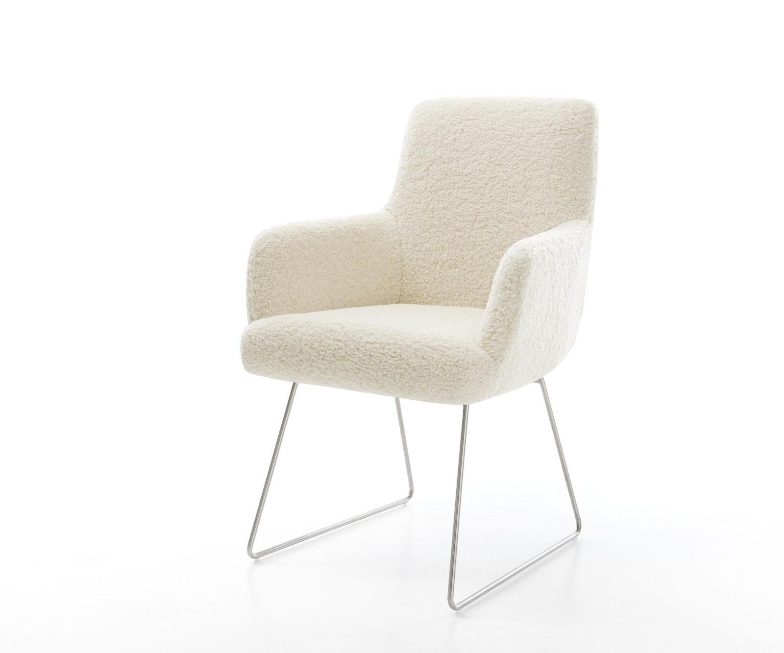 Eetkamerstoel Heira-Flex met armleuning teddy beige slipframe roestvrij staal pocketveer kern 1