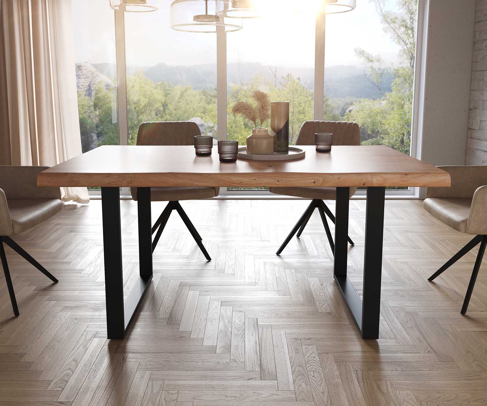 Eettafel Edge 160x90 XL acacia natuur skid  zwart  Live-Edge 1