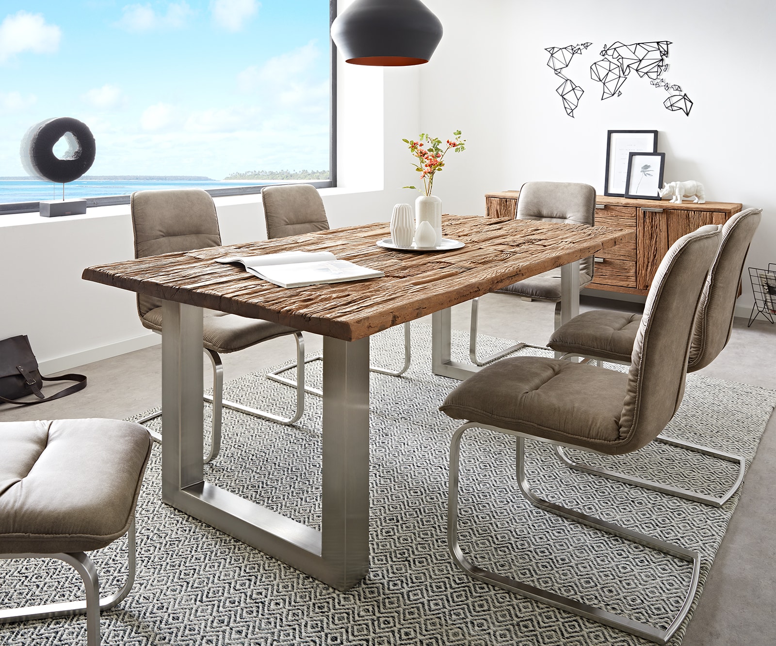 Eettafel Reclaimed 200x100 cm vintage look roestvrij staal breed