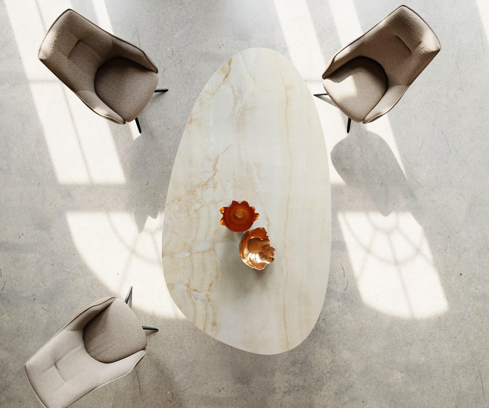 Eetkamertafel Edge ovaal 220x120 keramiek Iris FMG Onice Oro Lucidato natuur​ Zenthara hoekig roestvrij staal 3