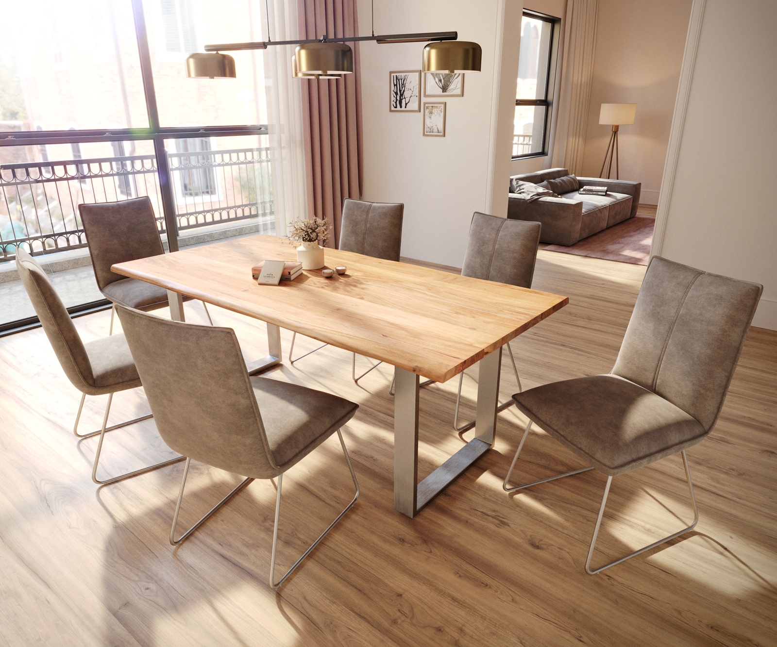 Eetkamerstoel Lelio-Flex microvelours taupe vintage slipframe roestvrij staal pocketveer kern 4