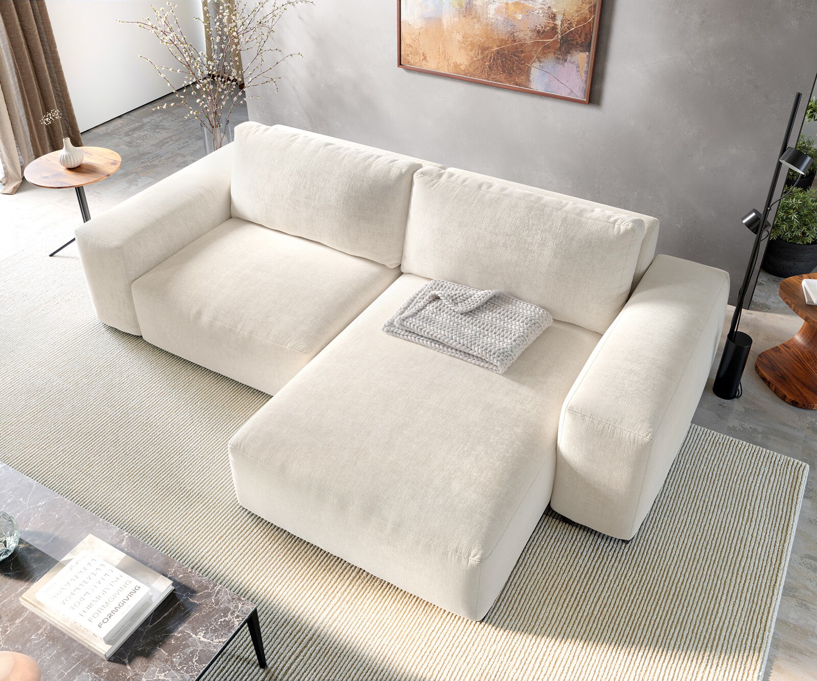 Hoekbank Lanzo 230x155 cm Zachte structuurstof Beige Chaise longue variabel 4