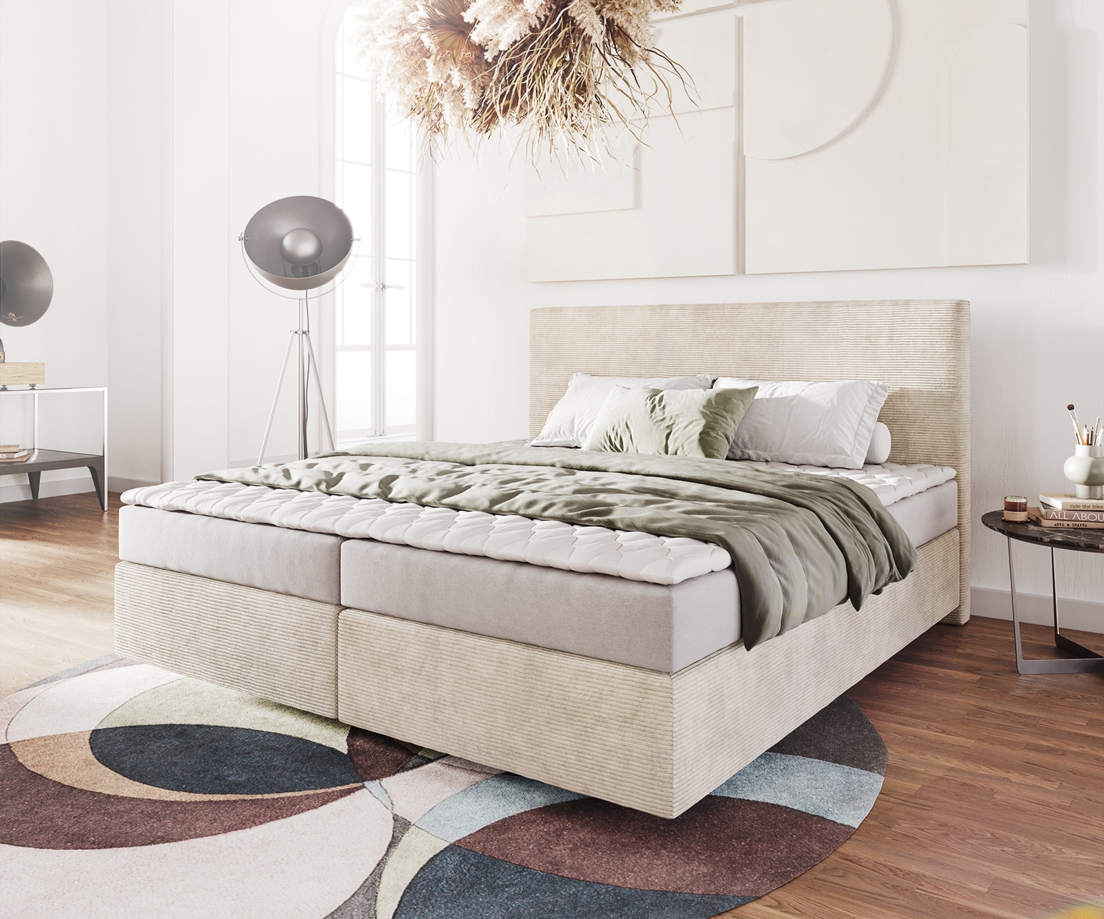 Boxspring-Bed Dream-Well Cord Beige 180x200 cm met matras en topper Boxspring-Bed Dream-Well Cord Beige 180x200 cm met matras en topper