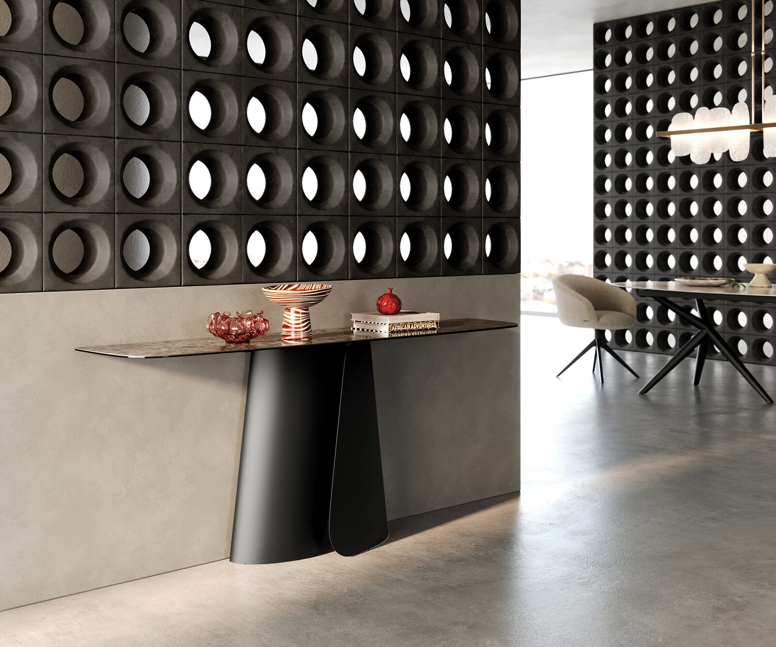 Consoletafel Edge Bootvorm 180x40 cm Keramiek Emperador Extra Lucidato Dunkelbraun Livos Metaal Zwart 7