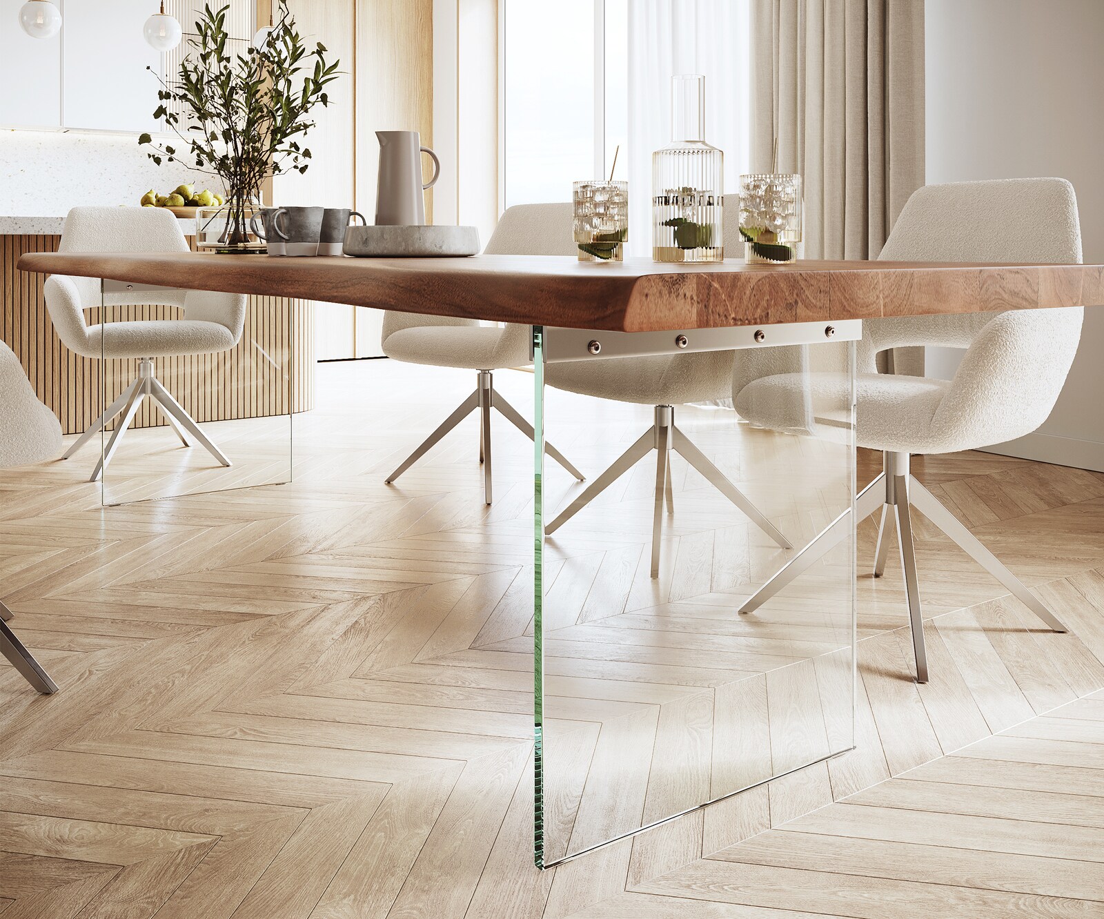 Eettafel Edge 300x100 XL acacia bruin  glas Live-Edge 5