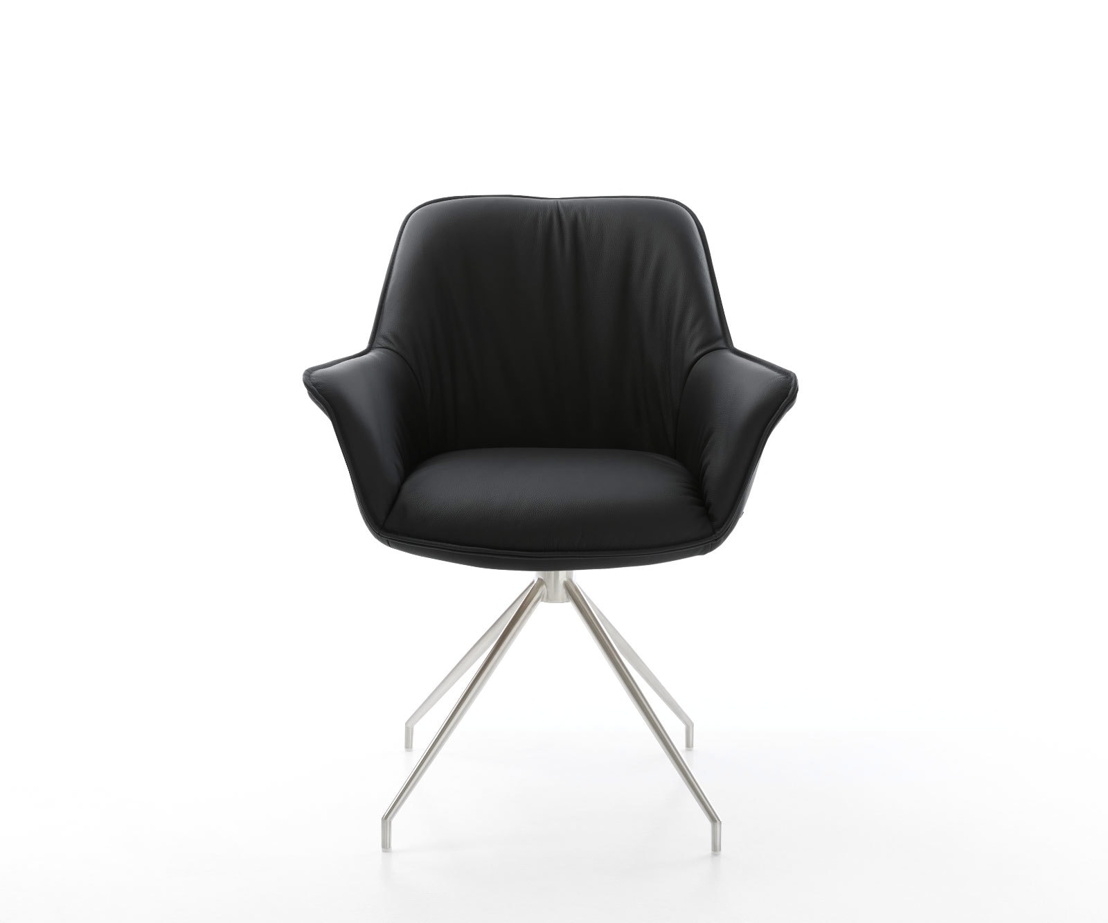 Eetkamerstoel Keila-Flex met armleuning echt leer zwart kruisframe conisch roestvrij staal 2 Eetkamerstoel Keila-Flex met armleuning echt leer zwart kruisframe conisch roestvrij staal 2