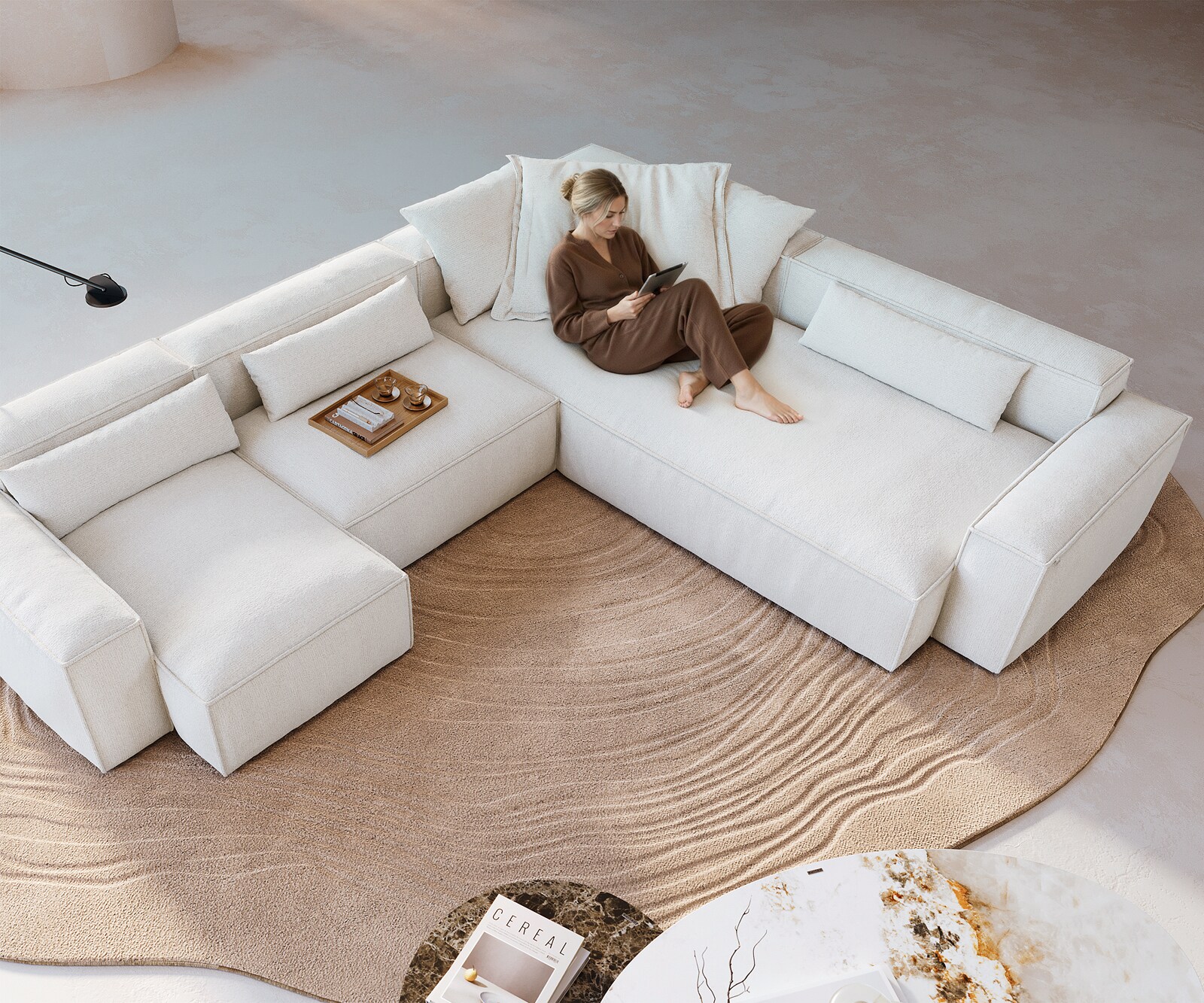 Woonkamer landschap Freestyle 360x290 cm Bouclé zacht Beige kedernaad 3