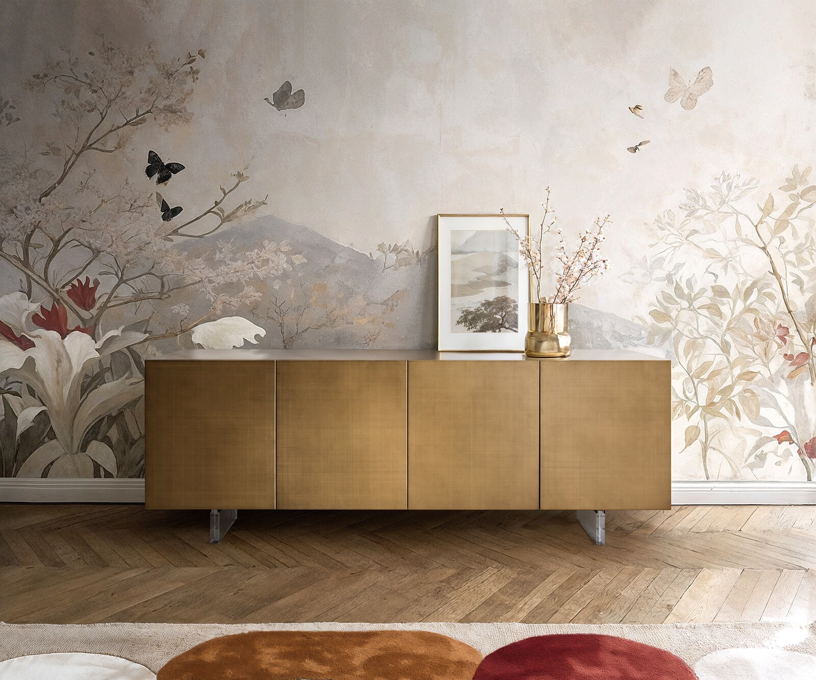 Commode Aira Metaalgoud 200 cm 4 deuren Acrylpoot