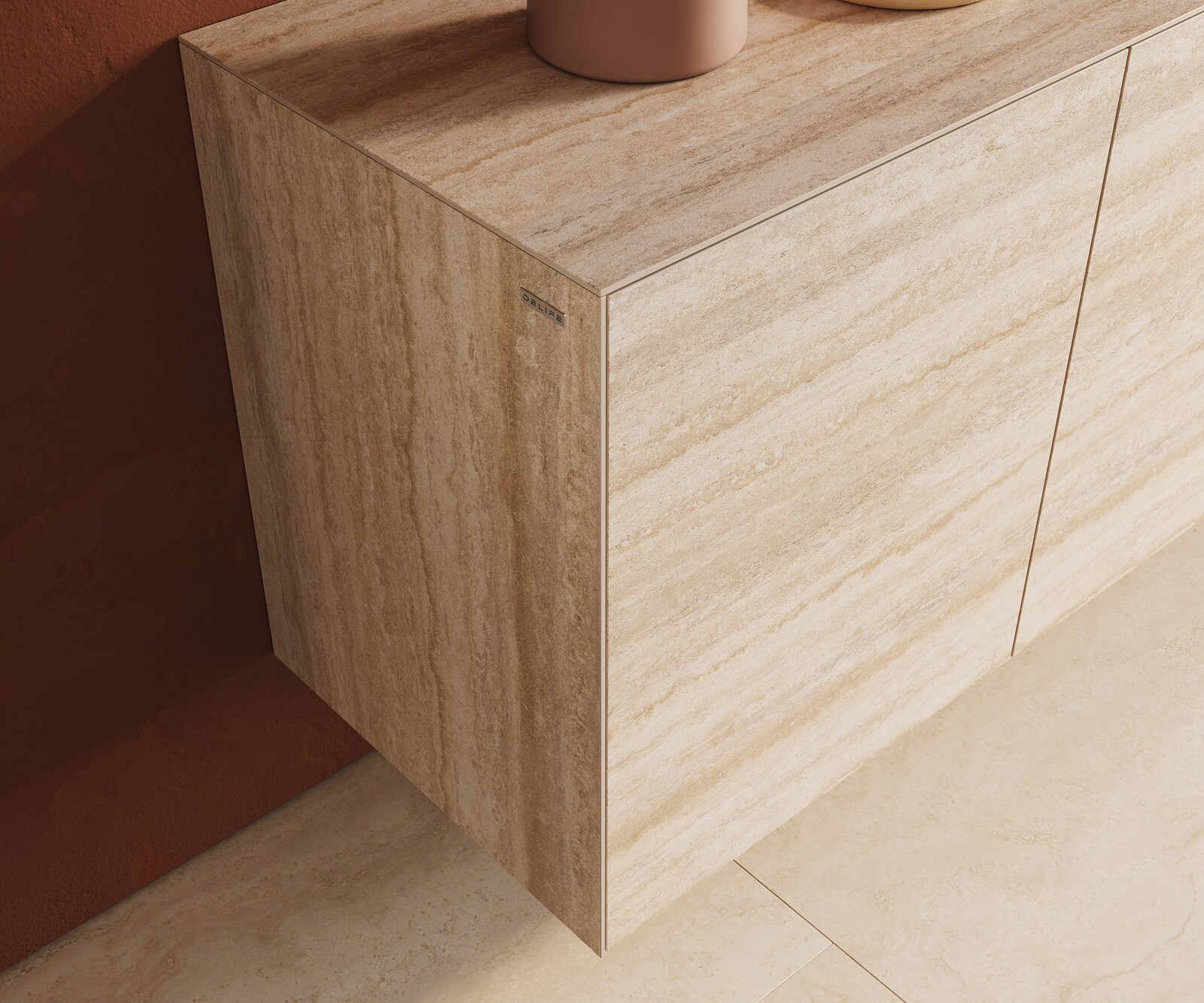 Dressoir Cuor 150 cm Keramiek Laminam® Travertino Bianco Crème-wit 3 Deuren Zwevend 6