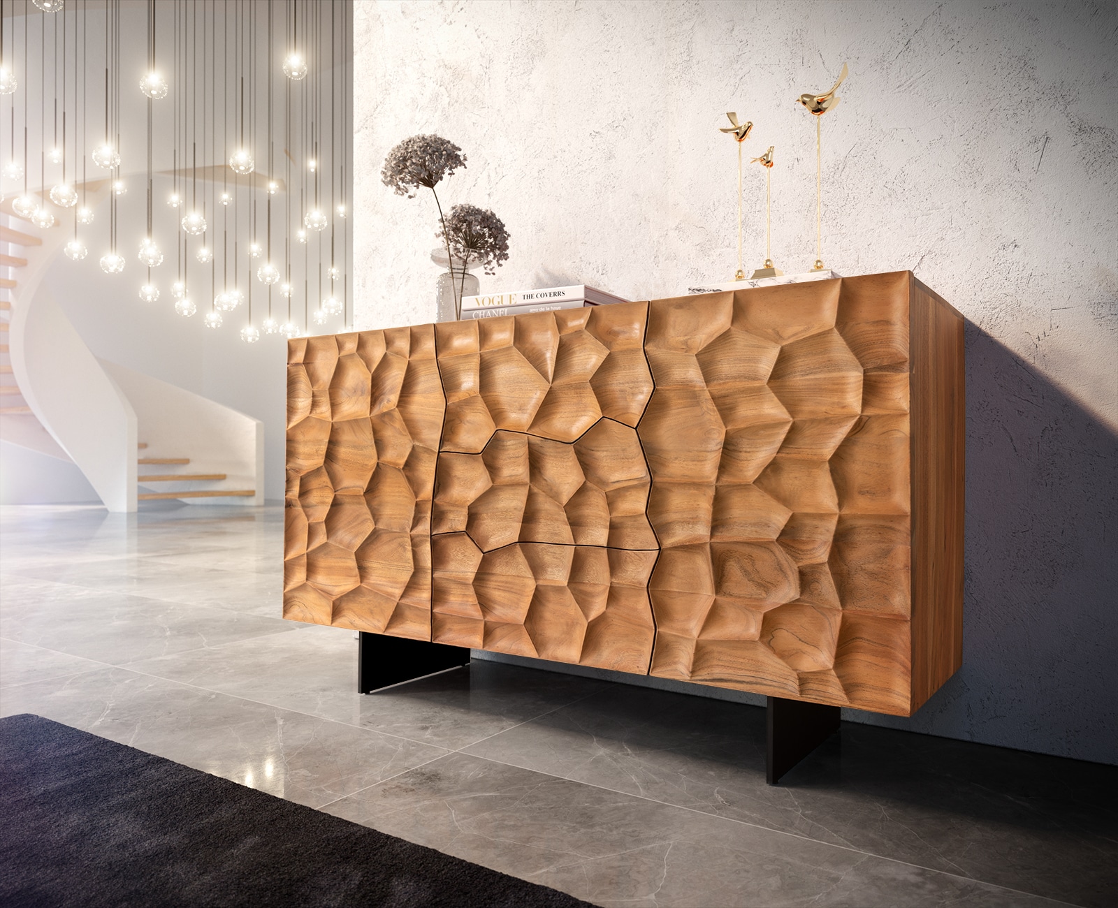 Dressoir Solu 145 cm acacia natuur 2 deuren 3 laden onderstel zwevend metaal zwart 3D-front 2 Dressoir Solu 145 cm acacia natuur 2 deuren 3 laden onderstel zwevend metaal zwart 3D-front 2
