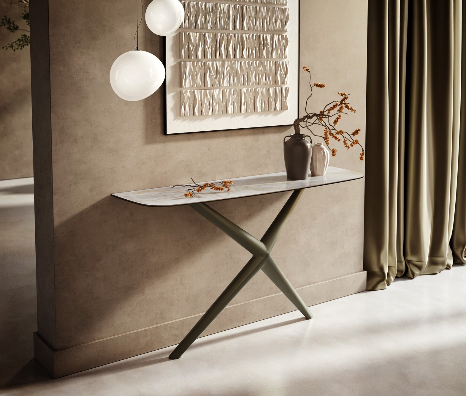 Consoletafel Edge Bootvorm 140x40 cm Keramiek Onyx Pearl Estelo Metaal Effektfinish Titan 4