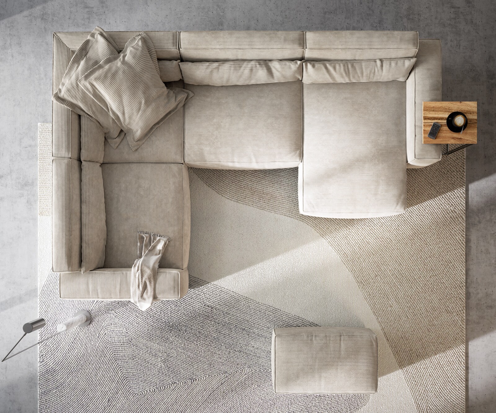 Woonkamerlandschap Sirpio 300x210 cm Snoer beige recamiere variabel met kurk 6