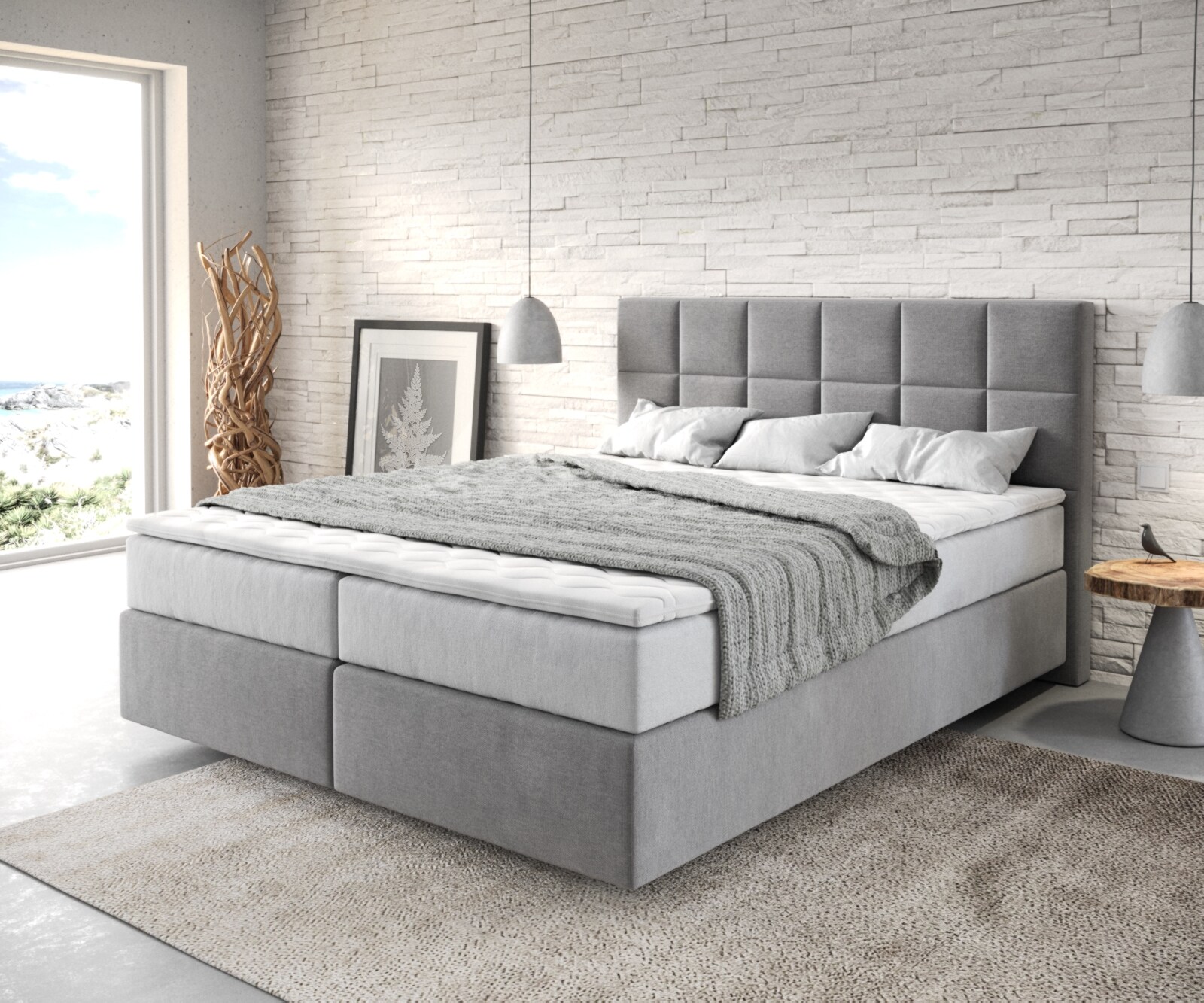 Boxspringbed Dream-Fine 160x200 cm Microvezel Grijs met TFK Matras en Visco Topper