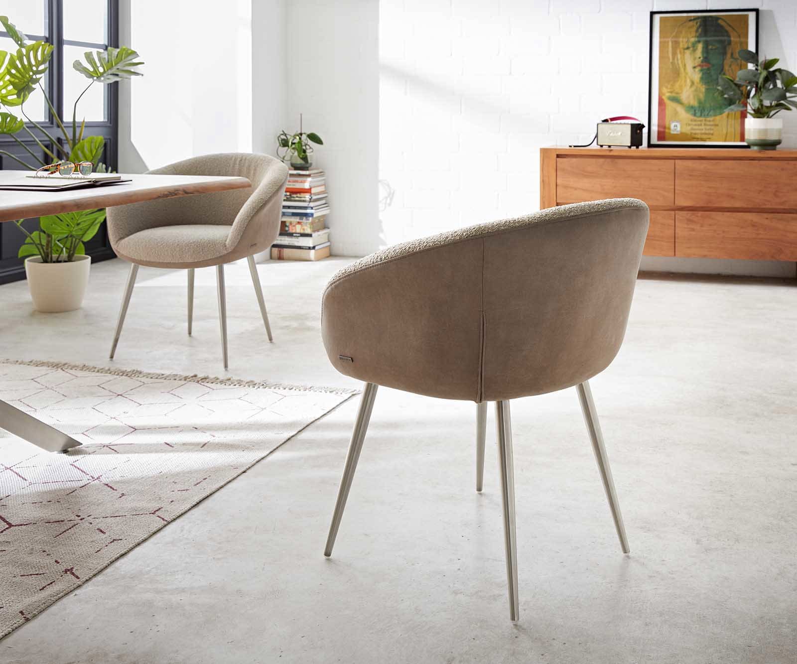 Eetkamerstoel Vinka-Flex met armleuning materiaalmix mud 4-poot conisch roestvrij staal pocketveer kern 4 Eetkamerstoel Vinka-Flex met armleuning materiaalmix mud 4-poot conisch roestvrij staal pocketveer kern 4