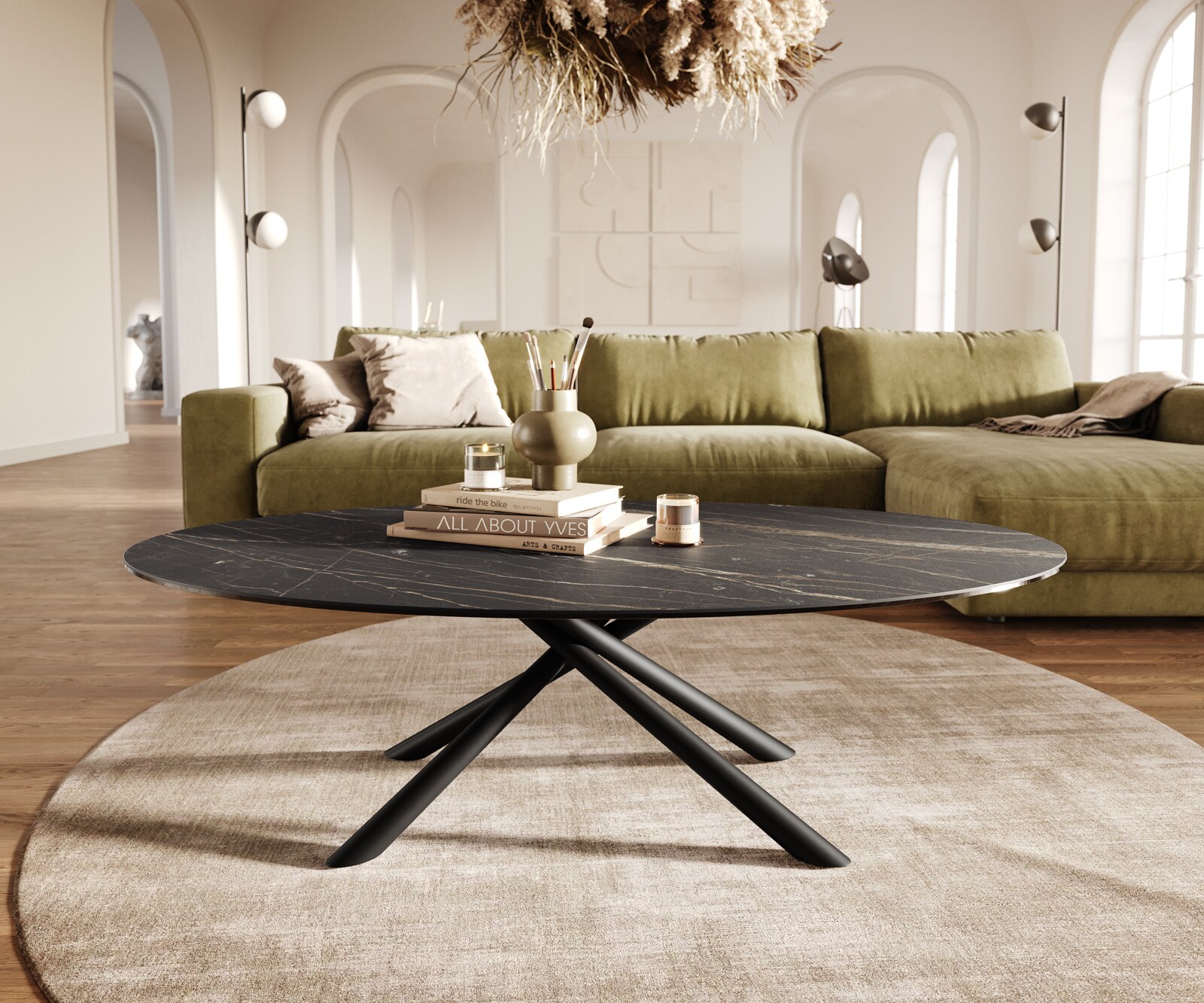 Salontafel Edge Oval 140x80 cm keramiek Laminam® Noir Desir bruin Sarity zwart metaal 1
