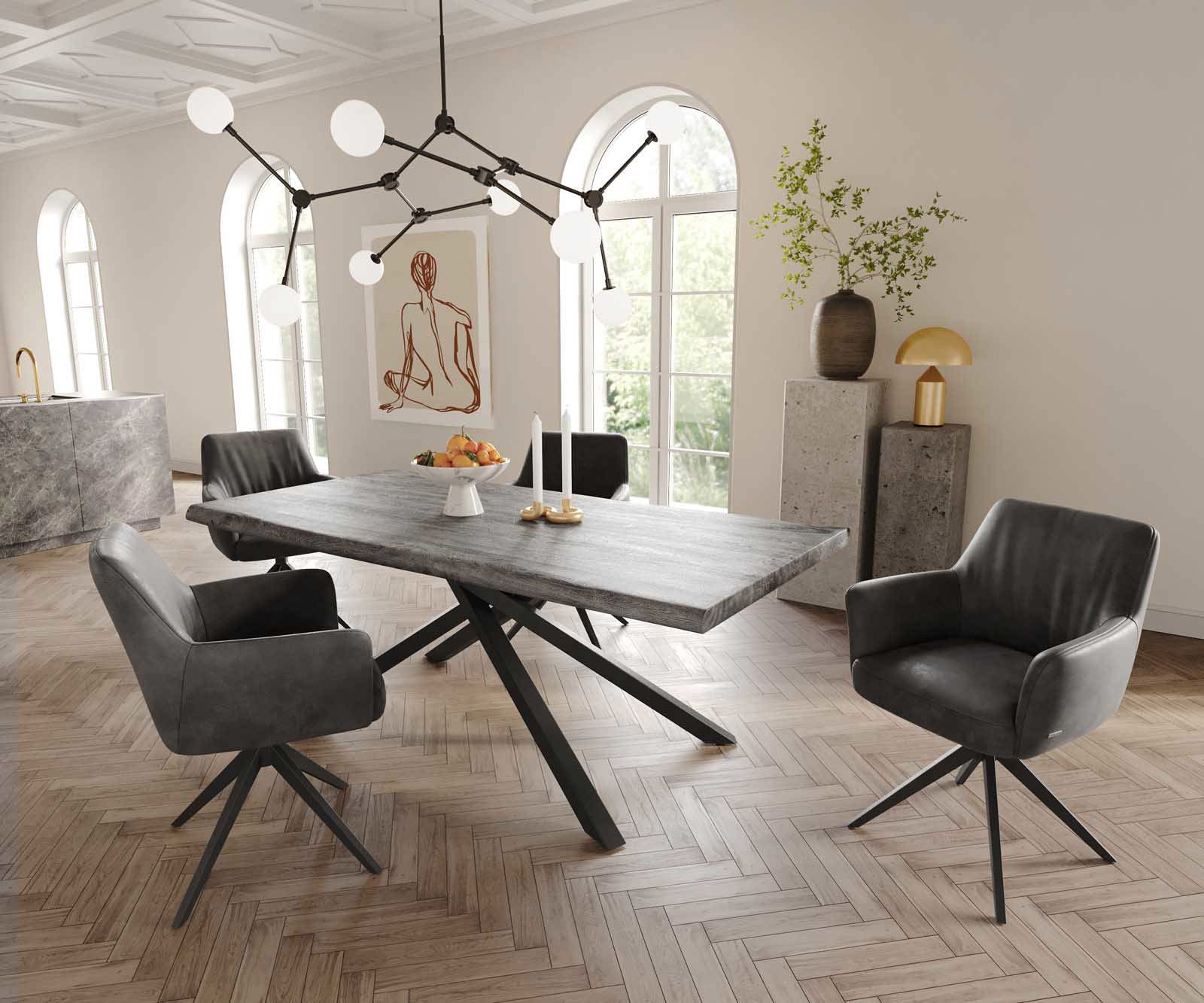 Draaistoel Xana-Flex met armleuning microvelours antraciet vintage kruisframe breed zwart 360° draaibaar pocketveer kern 4