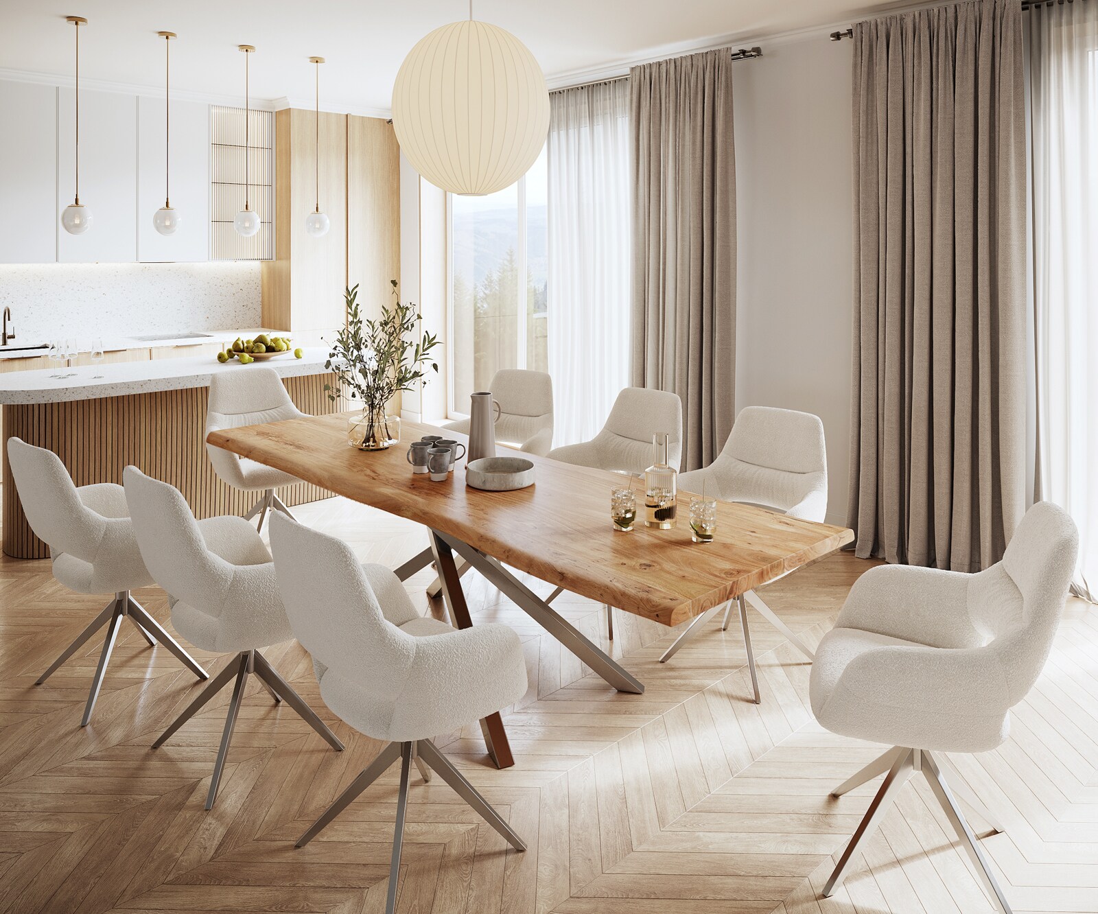 Eettafel Edge 280x100 XL acacia natuur kruisframe rechthoek roestvrij staal  Live-Edge 7