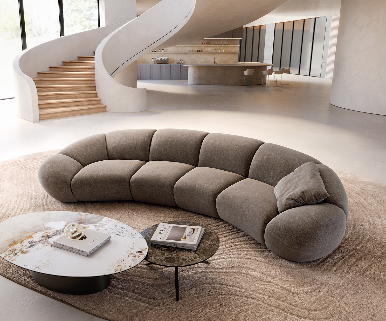 Big-sofa Lunna 360x175 cm platbinding bruin 2 kussens 3 Big-sofa Lunna 360x175 cm platbinding bruin 2 kussens 3