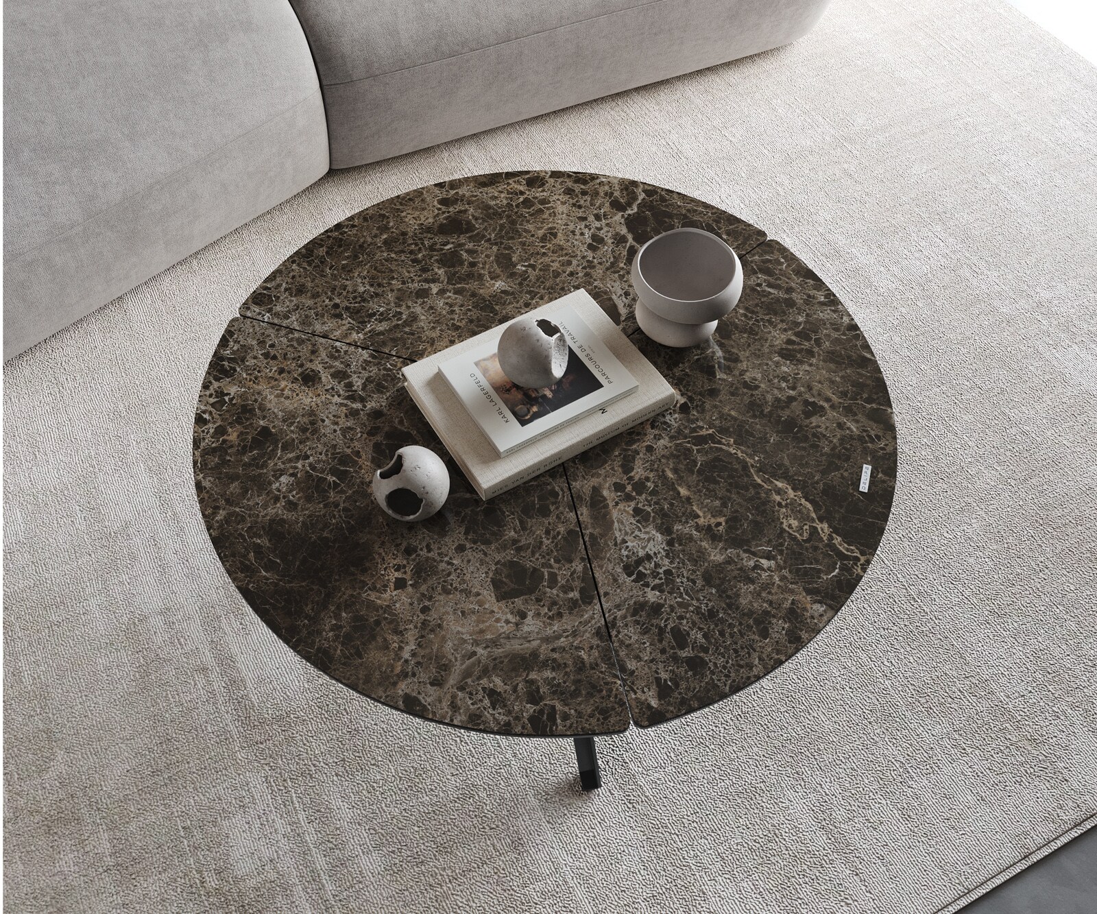 Salontafel Delron 90x90 cm keramiek Emperador Extra Lucidato donkerbruin kruispoot plat metaal zwart 3