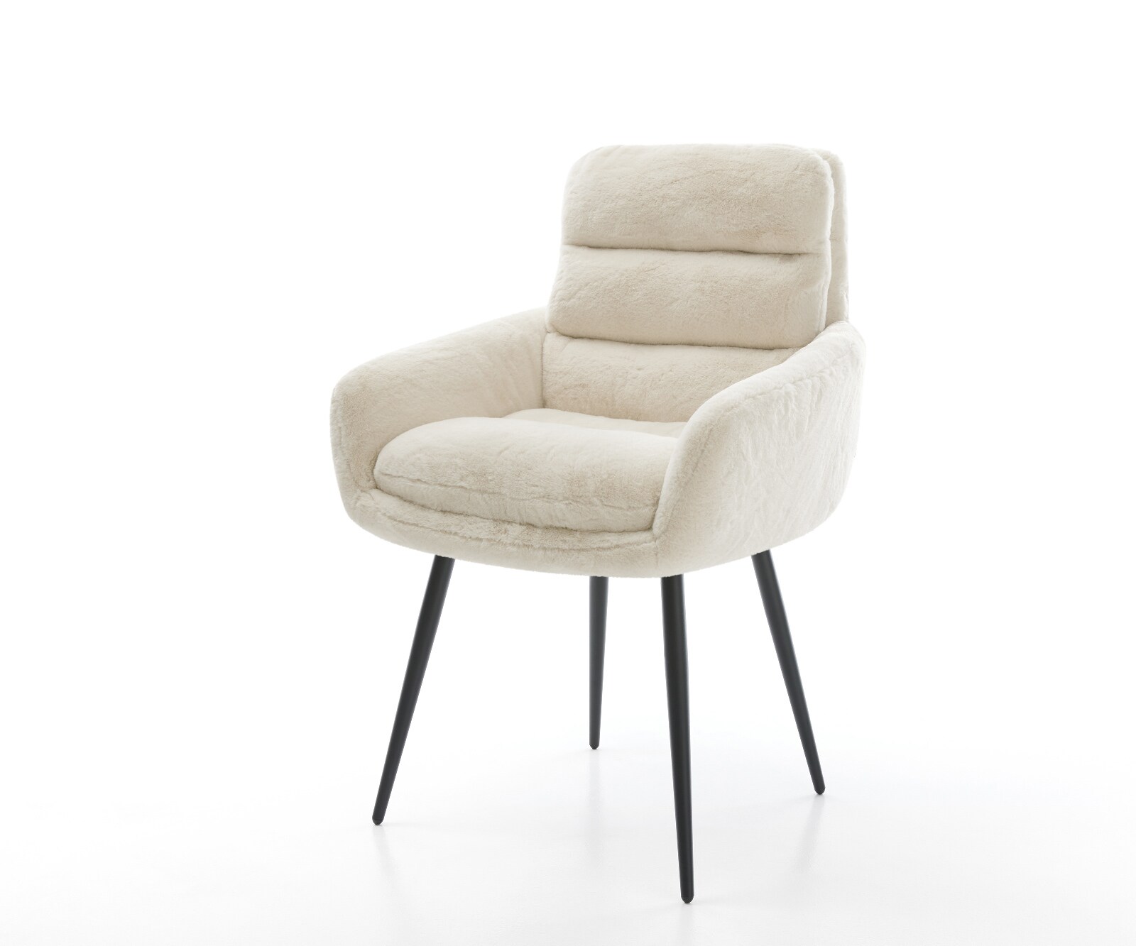 Eetkamerstoel Abelia-Flex met armleuning pluchen crème-wit 4-poot conisch zwart 1