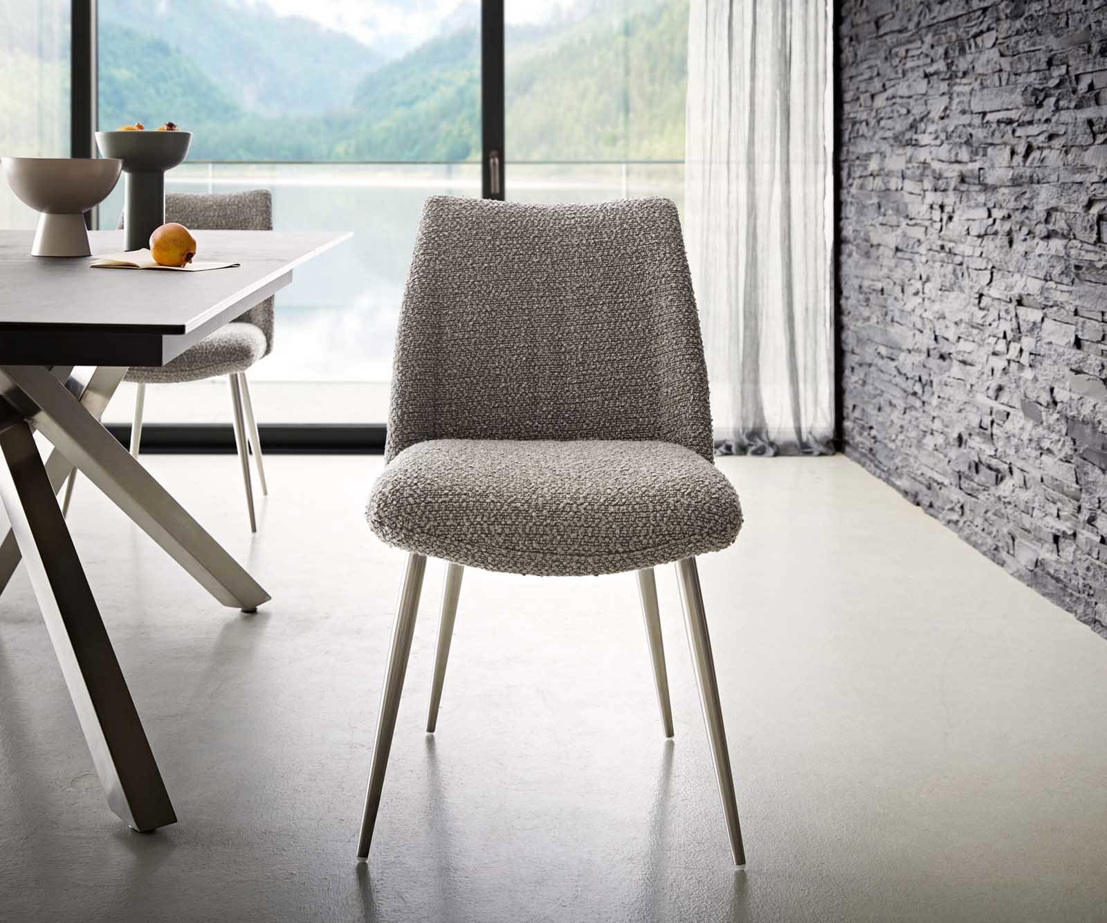 Eetkamerstoel Elso-Flex bouclé zilver grijs 4-poot conisch roestvrij staal pocketveer kern 1 Eetkamerstoel Elso-Flex bouclé zilver grijs 4-poot conisch roestvrij staal pocketveer kern 1