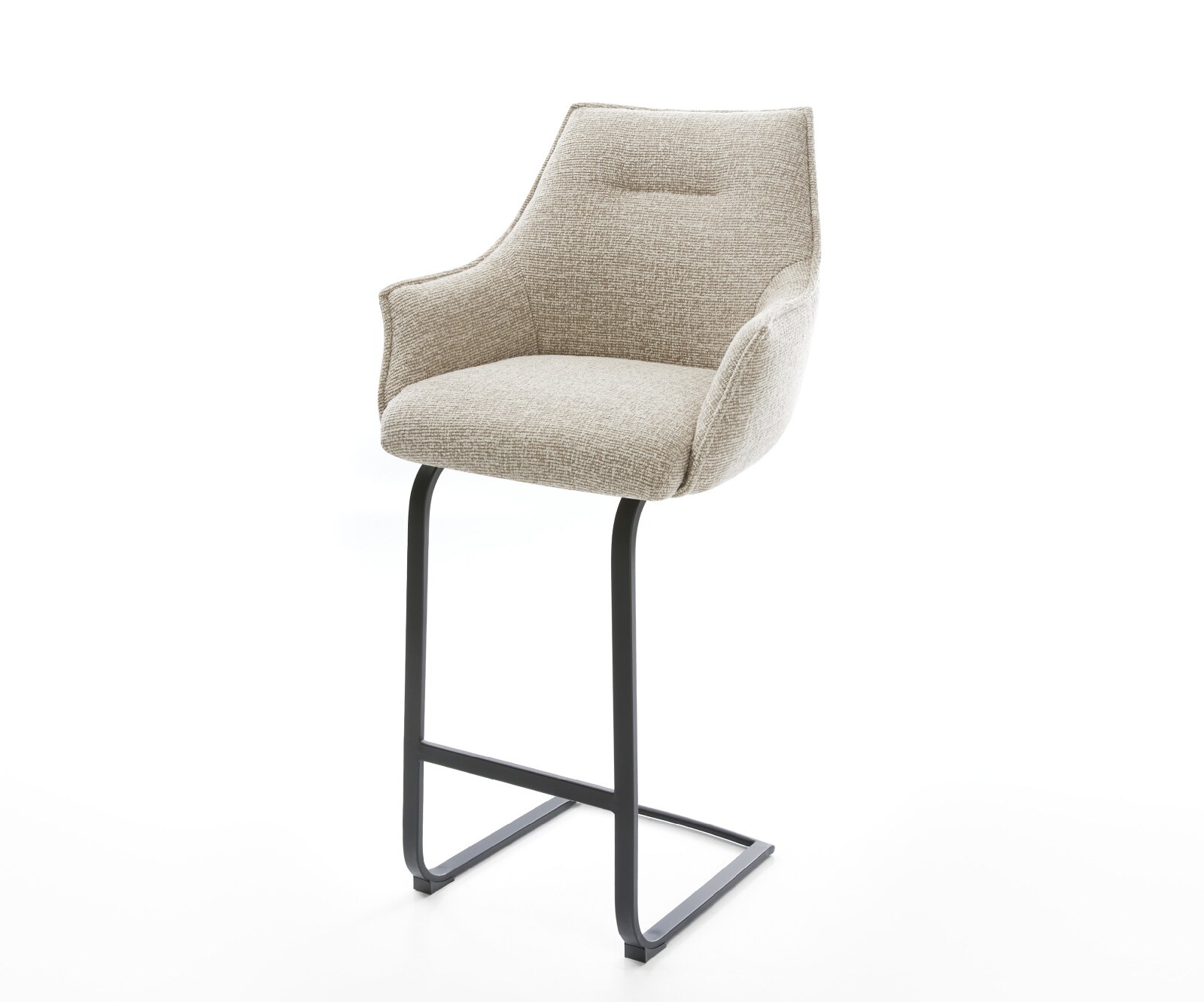 Barstoel Alja-Flex Zachte Geweven stof Beige Vrijkantelframe plat metaal Zwart Pocketvering 1