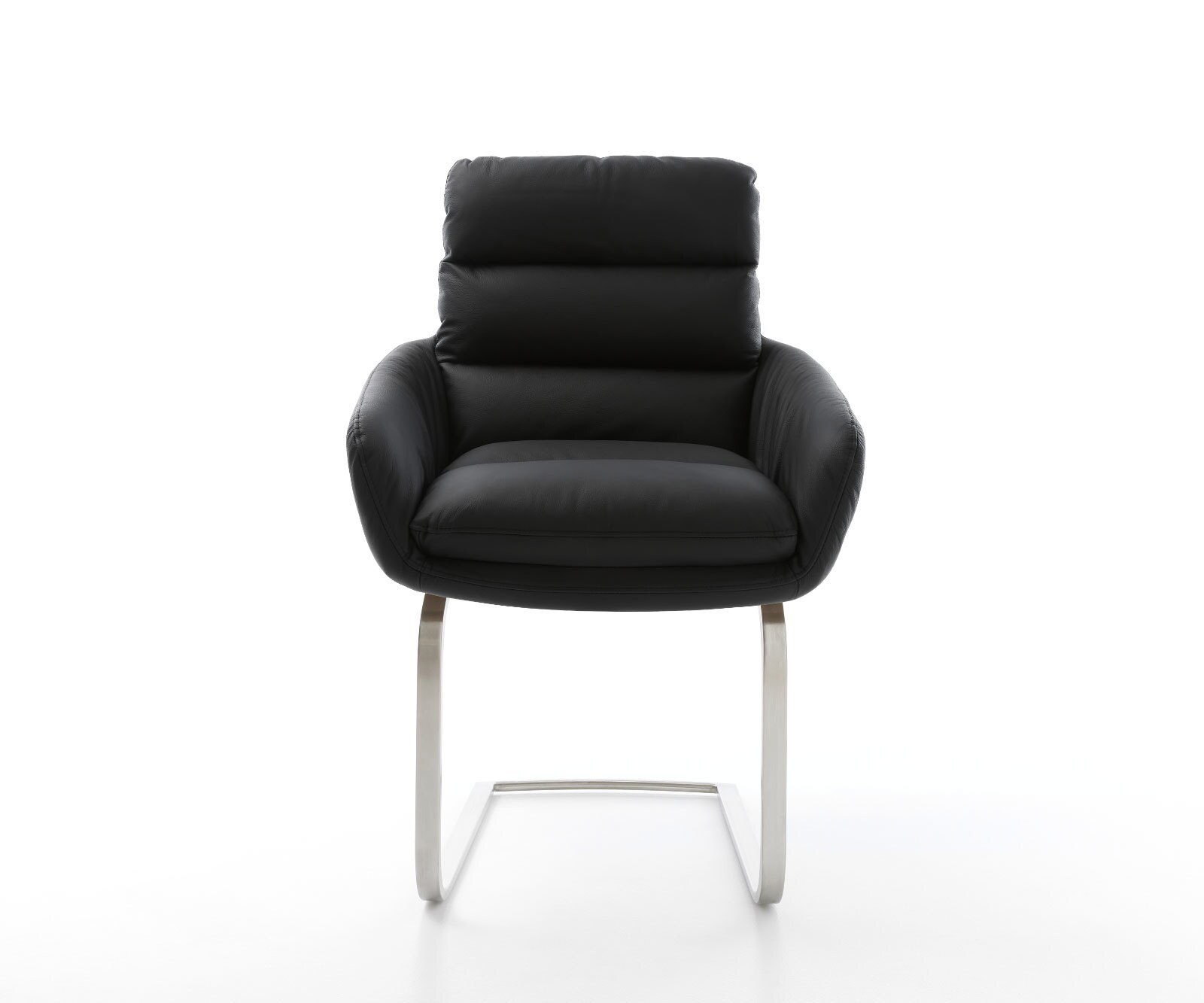 Sledemodel Abelia-Flex met armleuning echt leer zwart sledemodel vlak roestvrij staal 1 Sledemodel Abelia-Flex met armleuning echt leer zwart sledemodel vlak roestvrij staal 1