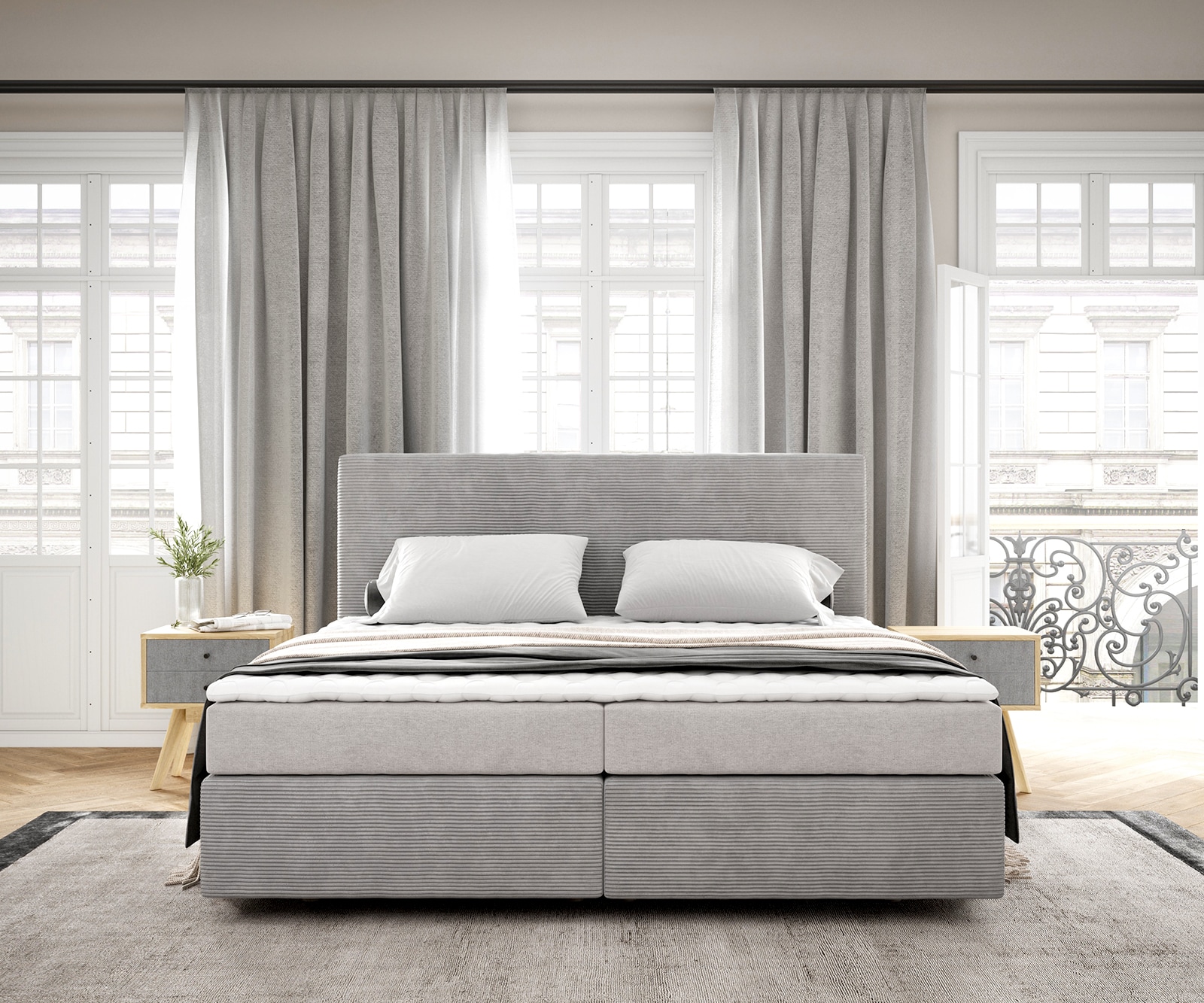 Boxspringbed Dream-Well 180x200 cm Cord Zilvergrijs met Matras en Topper 1 Boxspringbed Dream-Well 180x200 cm Cord Zilvergrijs met Matras en Topper 1