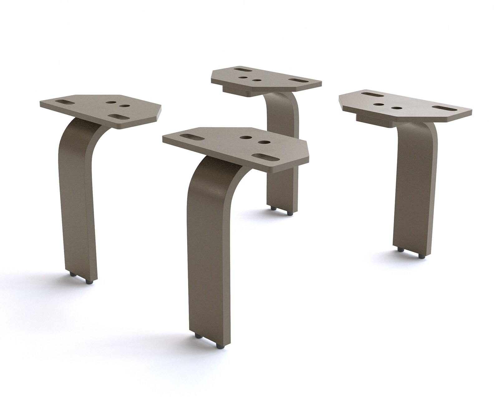 Poot L-vorm metaal effectafwerking titanium 15 cm voor alle meubeltypen (set van 4)