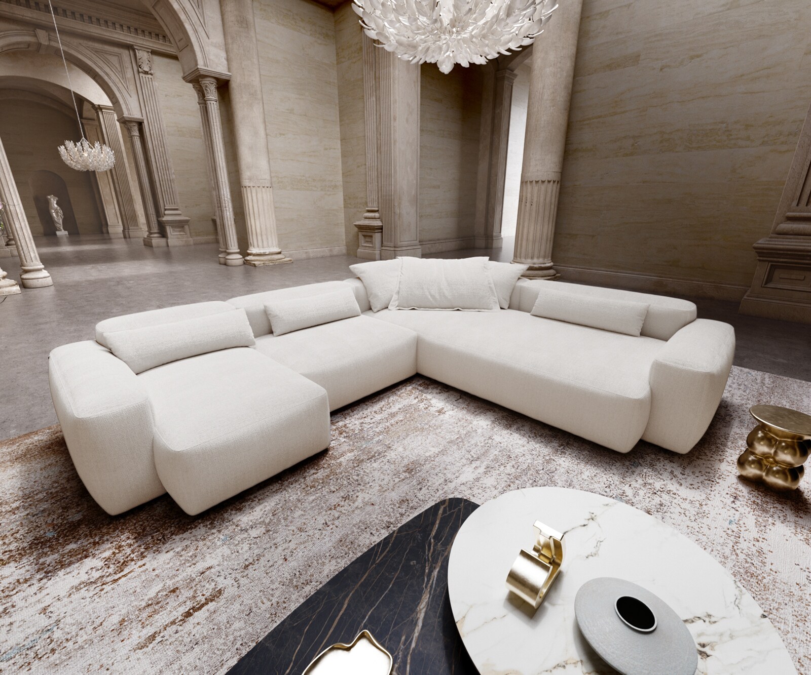 Woonkamer landschap Freestyle 360x290 cm Bouclé zacht Beige kapnaad