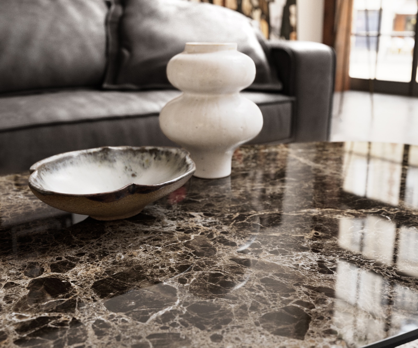 Salontafel Edge Organisch 140x76 cm keramiek Laminam® Emperador Extra Lucidato donkerbruin Sarity geborsteld roestvrij staal 6