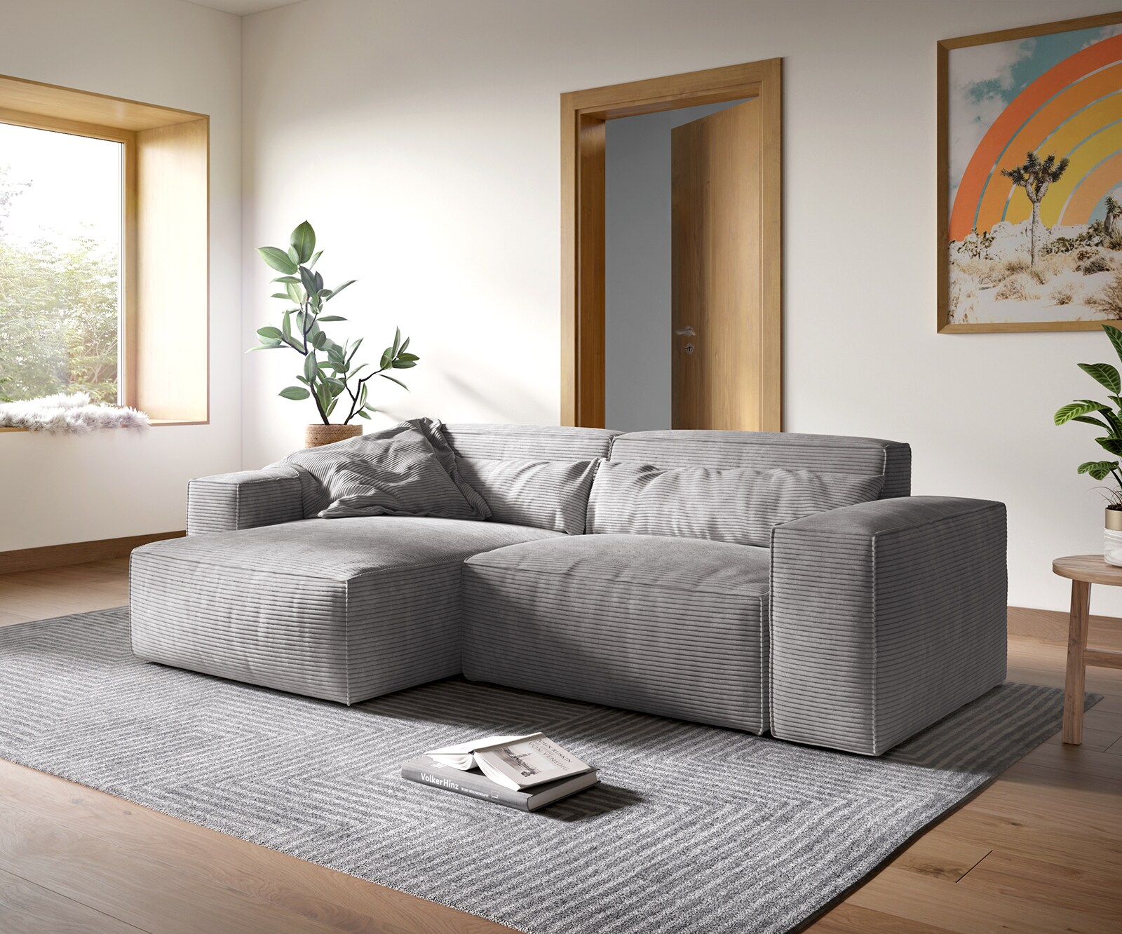 Hoekbank Sirpio XL 270x170 cm koord zilvergrijs recamiere variabele