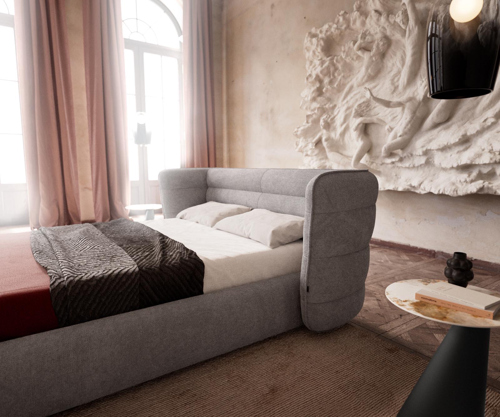 Gestoffeerd bed Simea 140x200 cm microvezel grijs 4