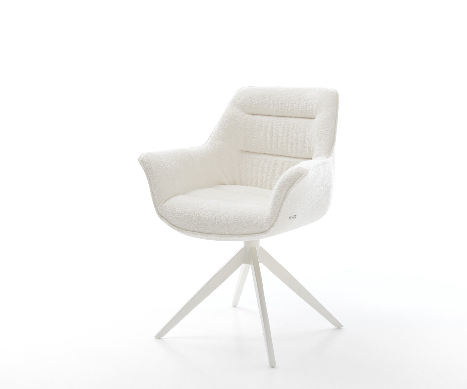 Draaistoel Kaira-Flex bouclé zacht beige kruisframe breed wit 360° draaibaar rocker-functie