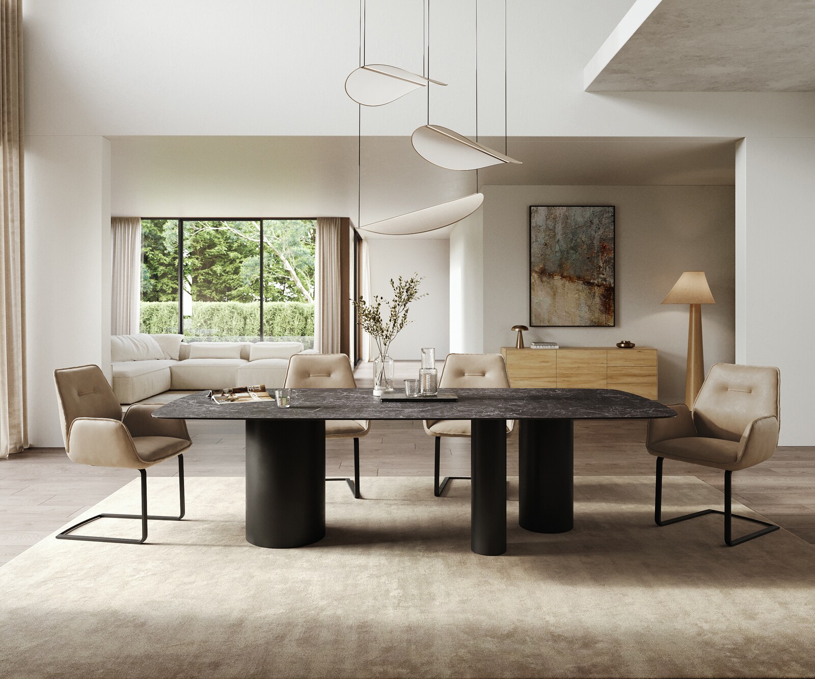 Eettafel Edge Boot 260x120 cm Keramiek Laminam® Nero Greco Anthrazit Troa Metaal Zwart 1