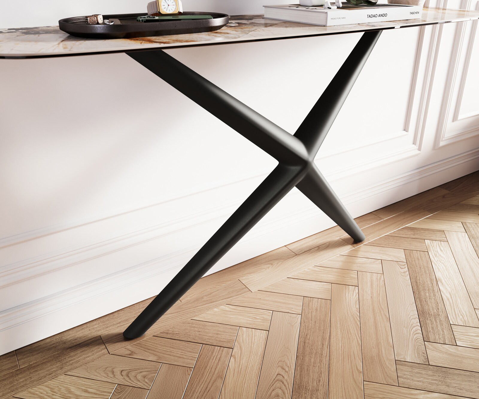 Consoletafel Edge Bootvorm 140x40 cm Keramiek Patagonia Poliert Estelo Metaal Zwart 6