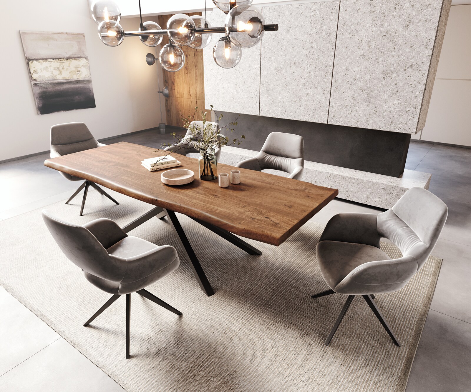 Eettafel Edge 260x100 XL acacia bruin  kruisframe rechthoek zwart  Live-Edge 5
