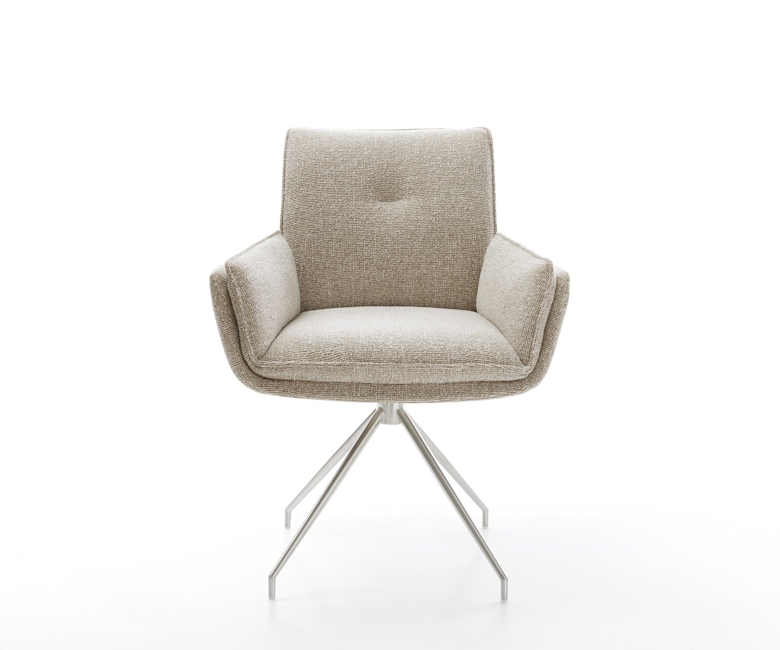 Eetkamerstoel Nela-Flex geweven stof beige kruisframe conisch roestvrij staal 1