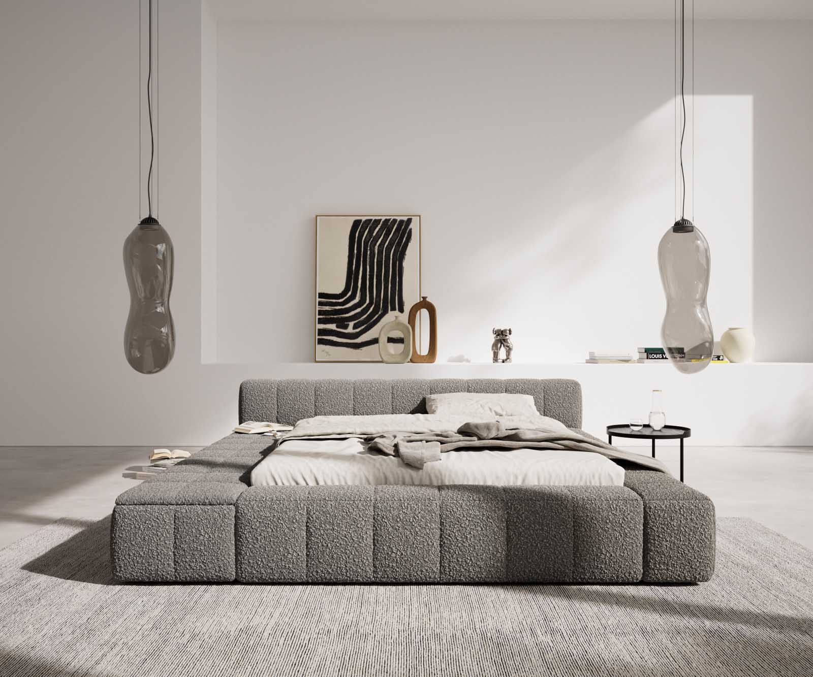 Gestoffeerd bed Espazio Bouclé 140x200 cm zilvergrijs met opbergruimte 4