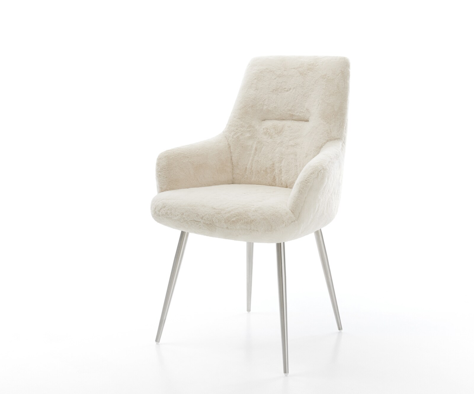 Eetkamerstoel Zelia-Flex met armleuning pluchen crème-wit 4-poot conisch roestvrij staal pocketveer kern 1