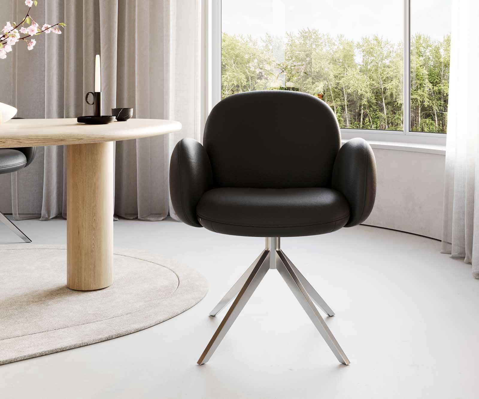 Draaistoel Nube-Flex met armleuning echt leer zwart kruisframe breed roestvrij staal 360° draaibaar pocketveer kern 1 Draaistoel Nube-Flex met armleuning echt leer zwart kruisframe breed roestvrij staal 360° draaibaar pocketveer kern 1