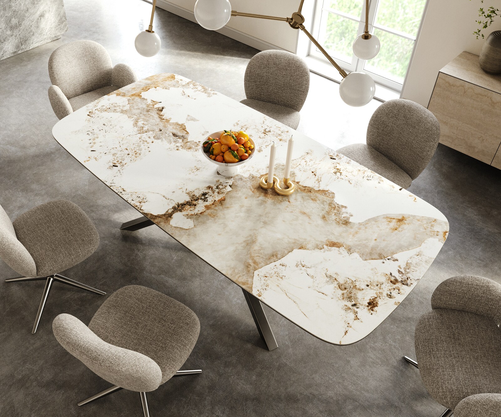 Eettafel Edge Boot 240x120 cm Keramiek Minas Melange Wit-Beige kruisonderstel Rechthoek Roestvrij staal Grafiet 3