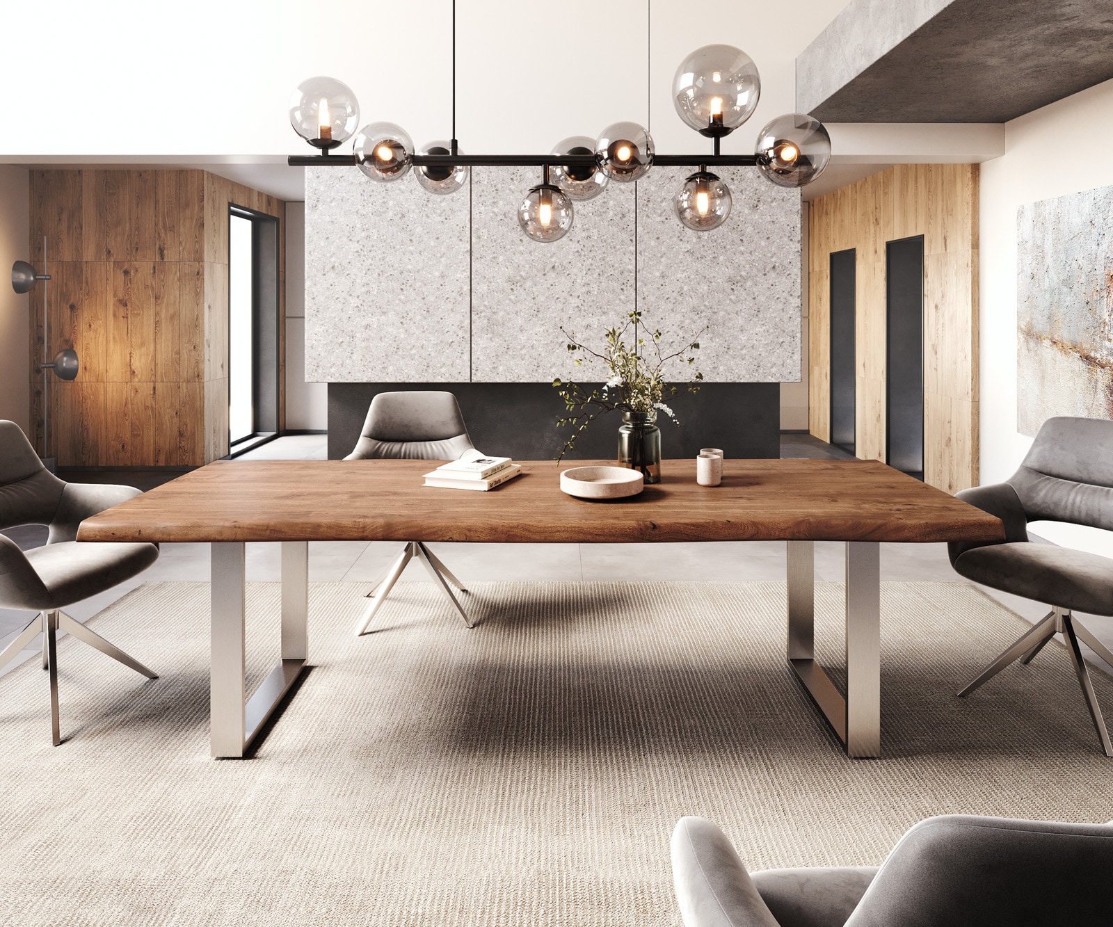 Eettafel Edge 260x100 XL acacia bruin roestvrijstaal smal Live-Edge 1 Eettafel Edge 260x100 XL acacia bruin roestvrijstaal smal Live-Edge 1
